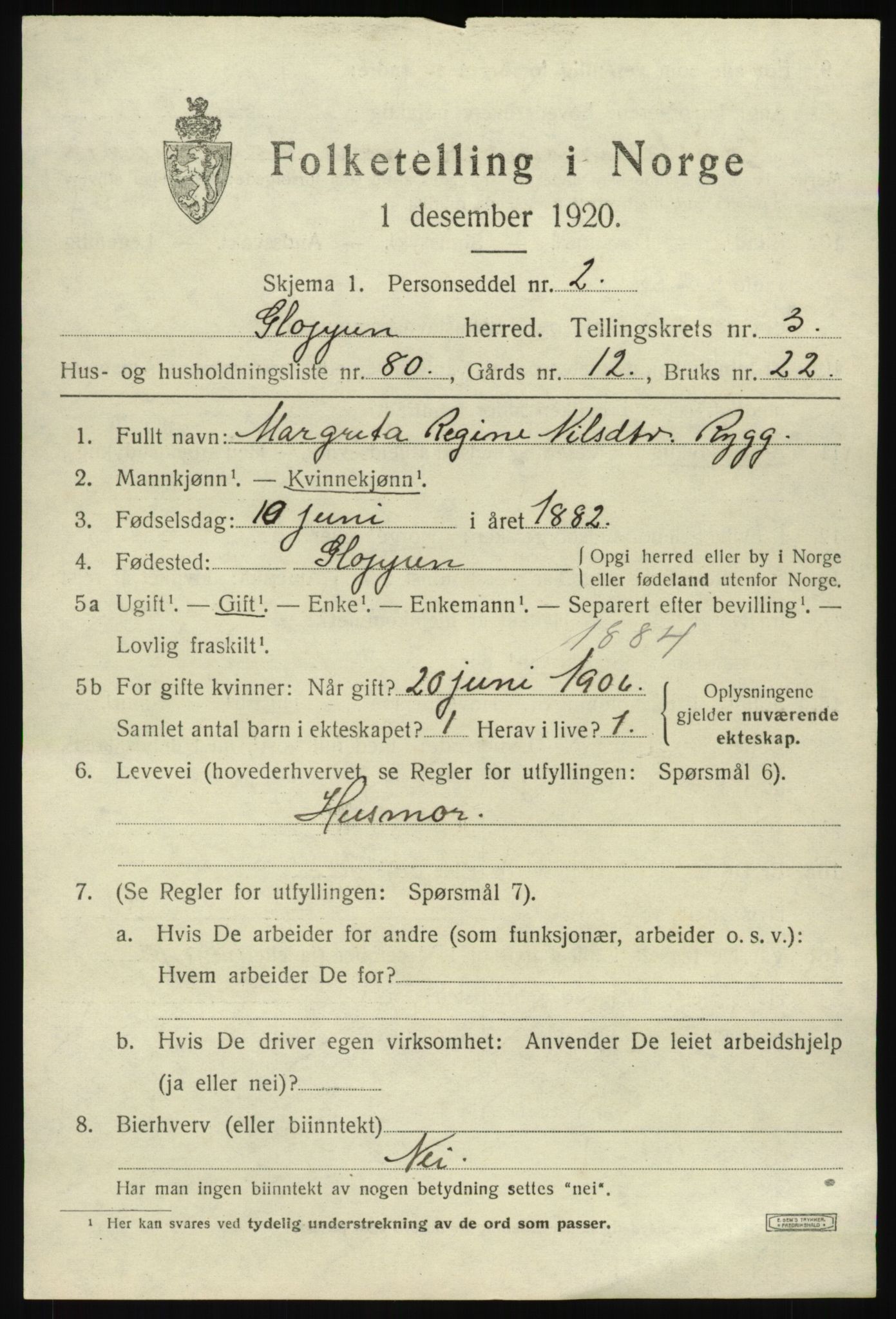 SAB, 1920 census for Gloppen, 1920, p. 2758