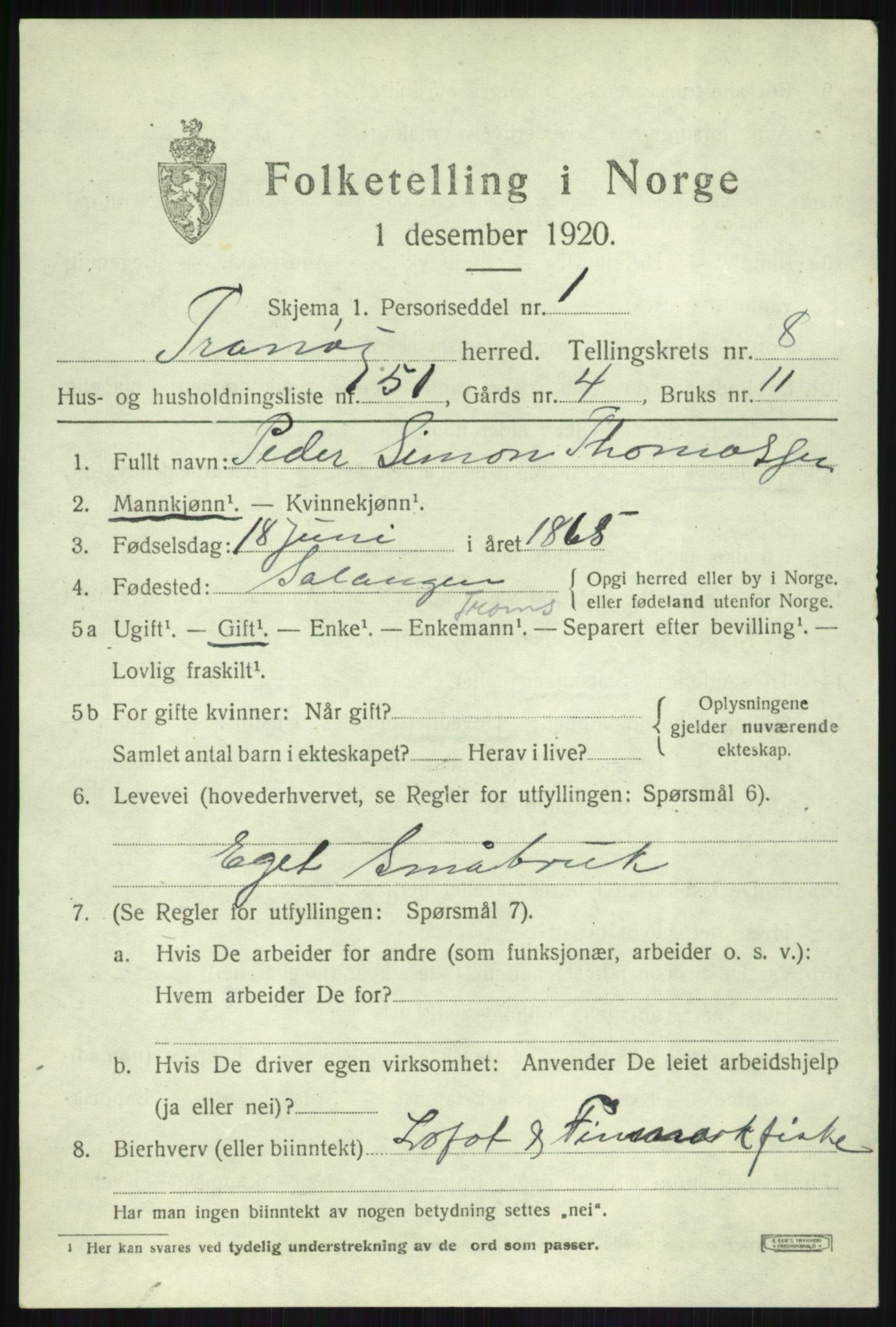 SATØ, 1920 census for Tranøy, 1920, p. 4549