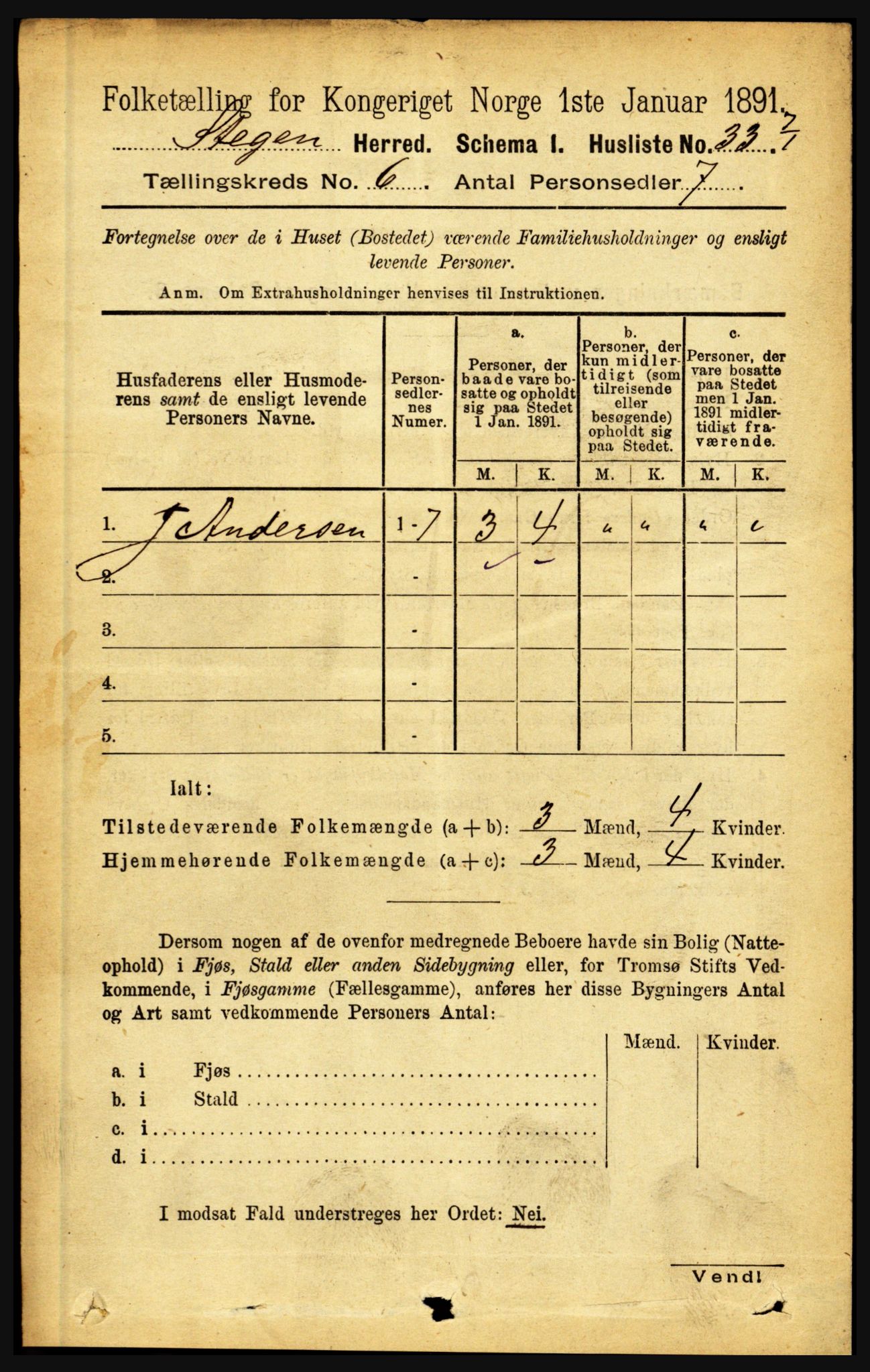 RA, 1891 census for 1848 Steigen, 1891, p. 2022