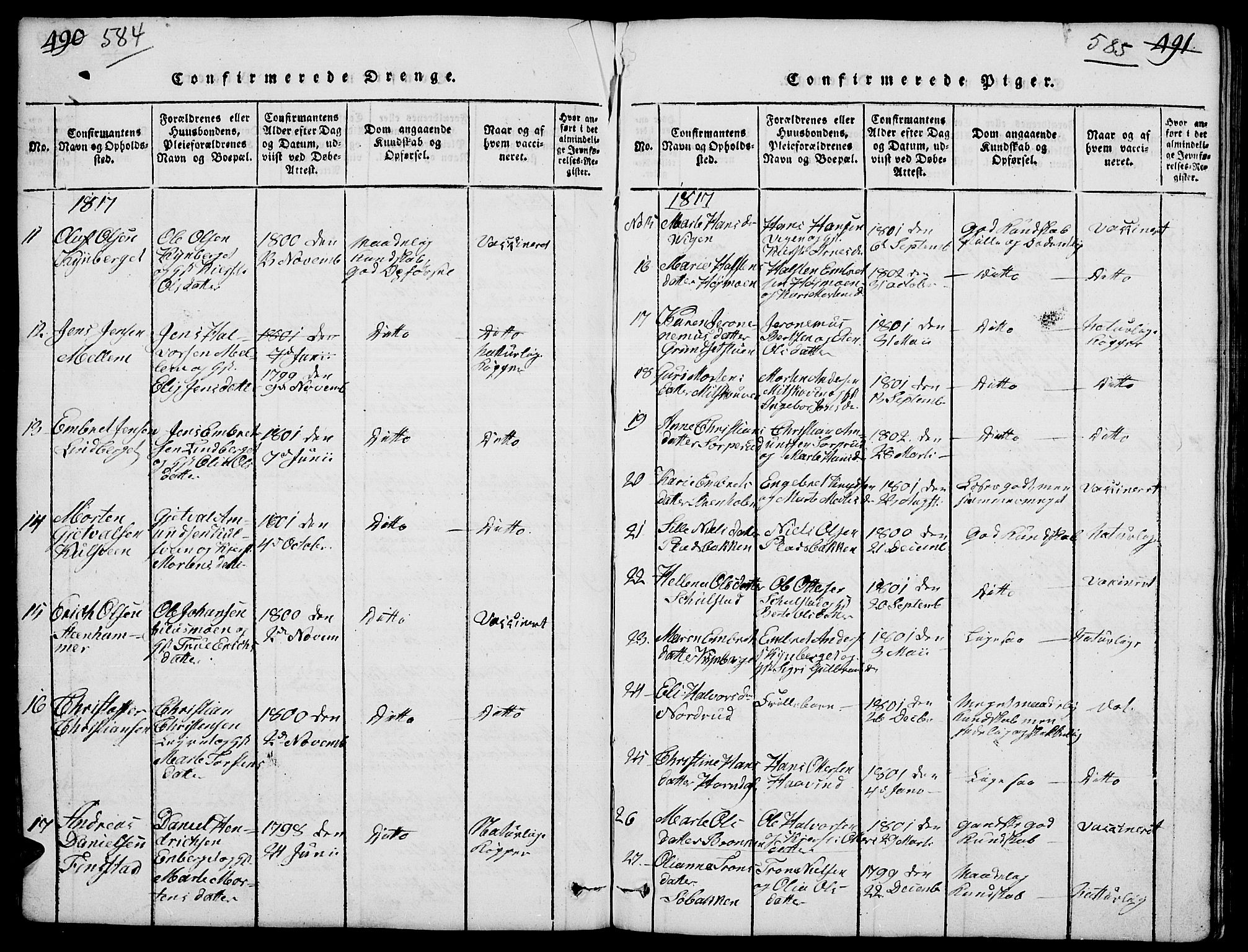 Elverum prestekontor, AV/SAH-PREST-044/H/Ha/Hab/L0001: Parish register (copy) no. 1, 1815-1829, p. 584-585