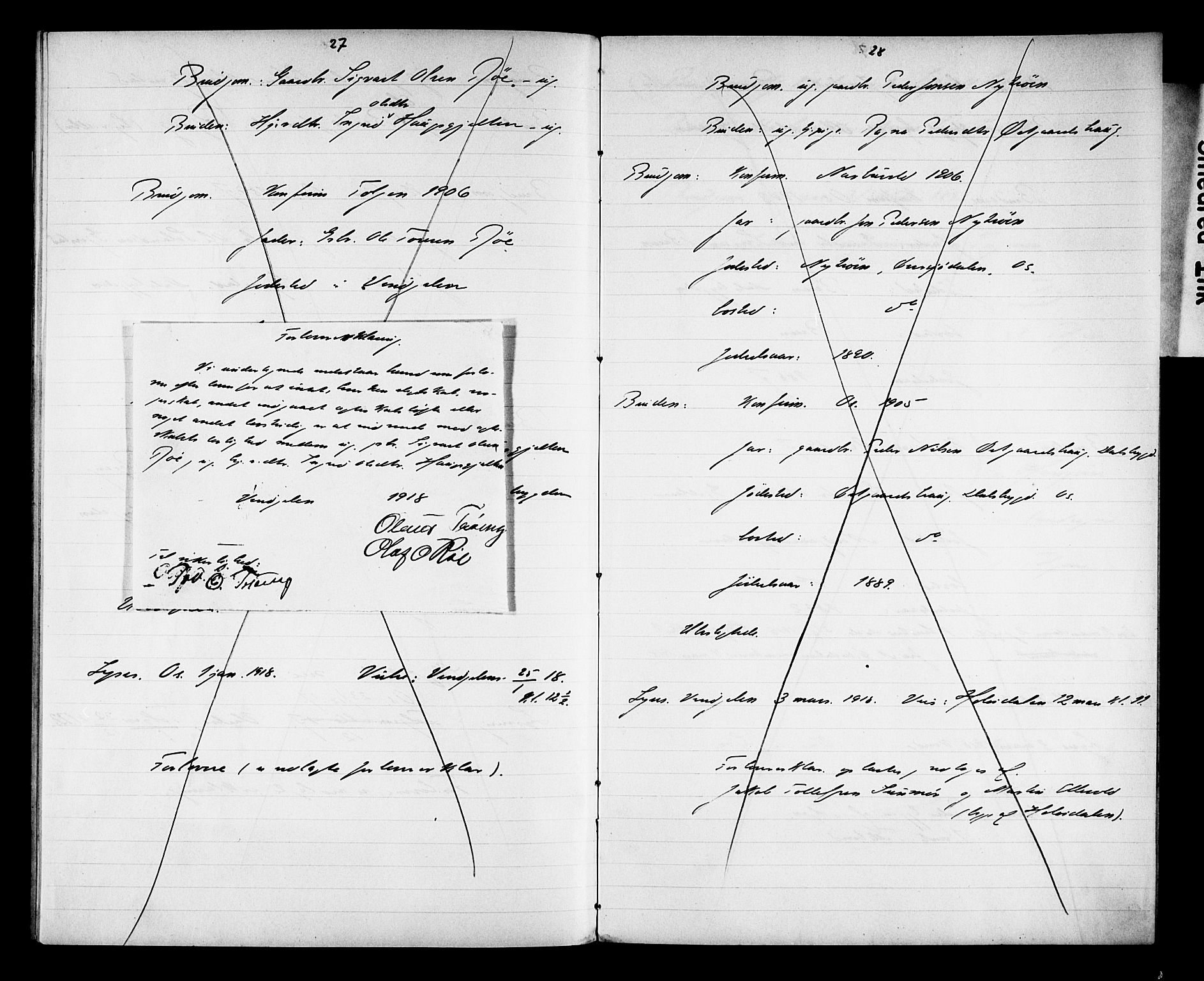 Tolga prestekontor, AV/SAH-PREST-062/N/L0004: Banns register no. 31, 1916-1920, p. 27-28