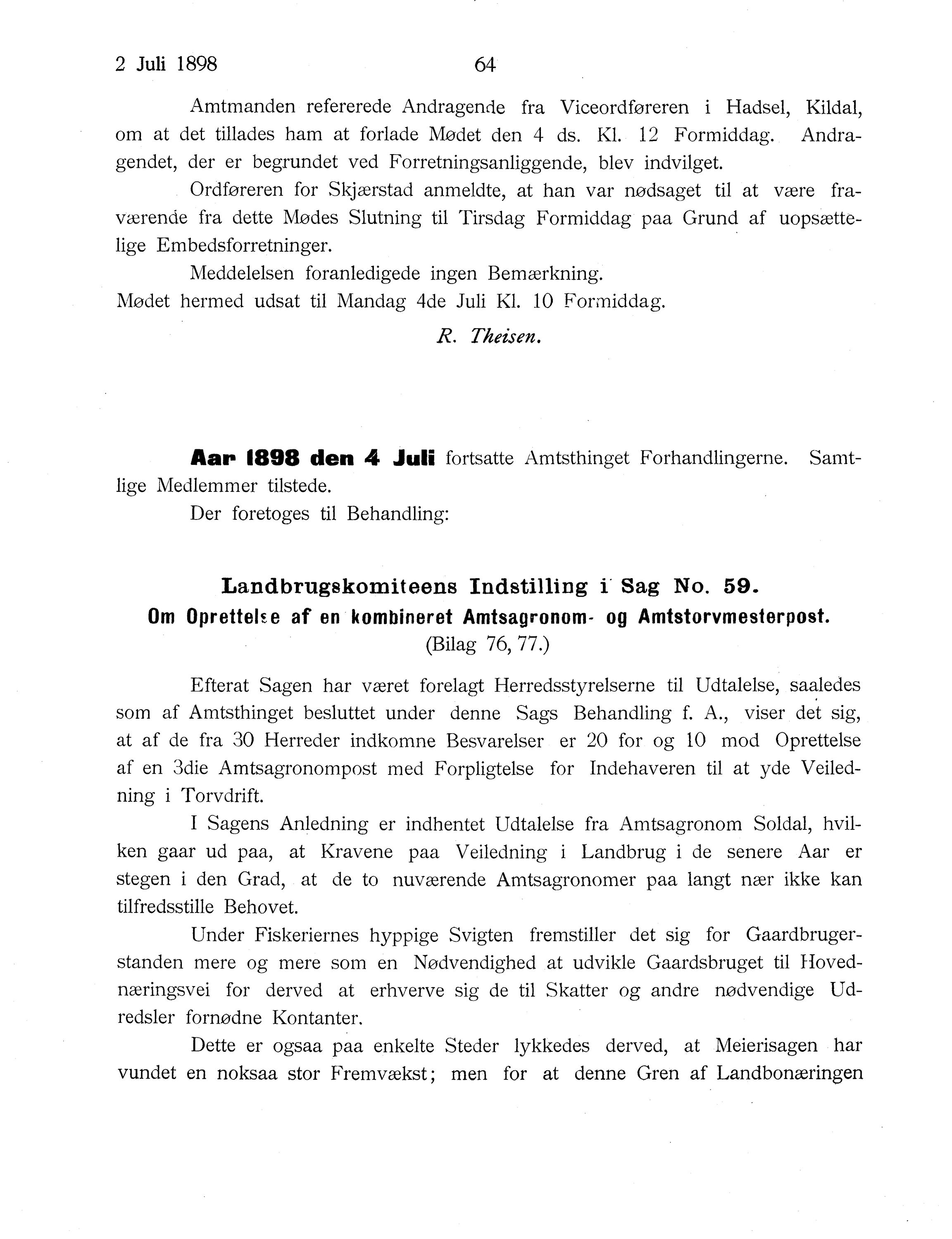 Nordland Fylkeskommune. Fylkestinget, AIN/NFK-17/176/A/Ac/L0021: Fylkestingsforhandlinger 1898, 1898, p. 64
