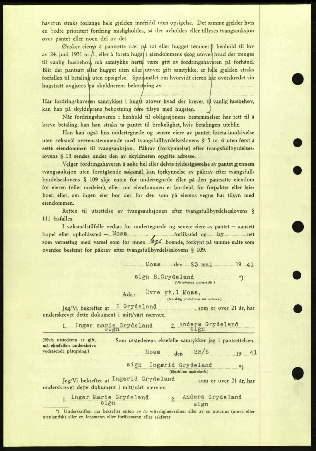 Moss sorenskriveri, AV/SAO-A-10168: Mortgage book no. B10, 1940-1941, Diary no: : 996/1941