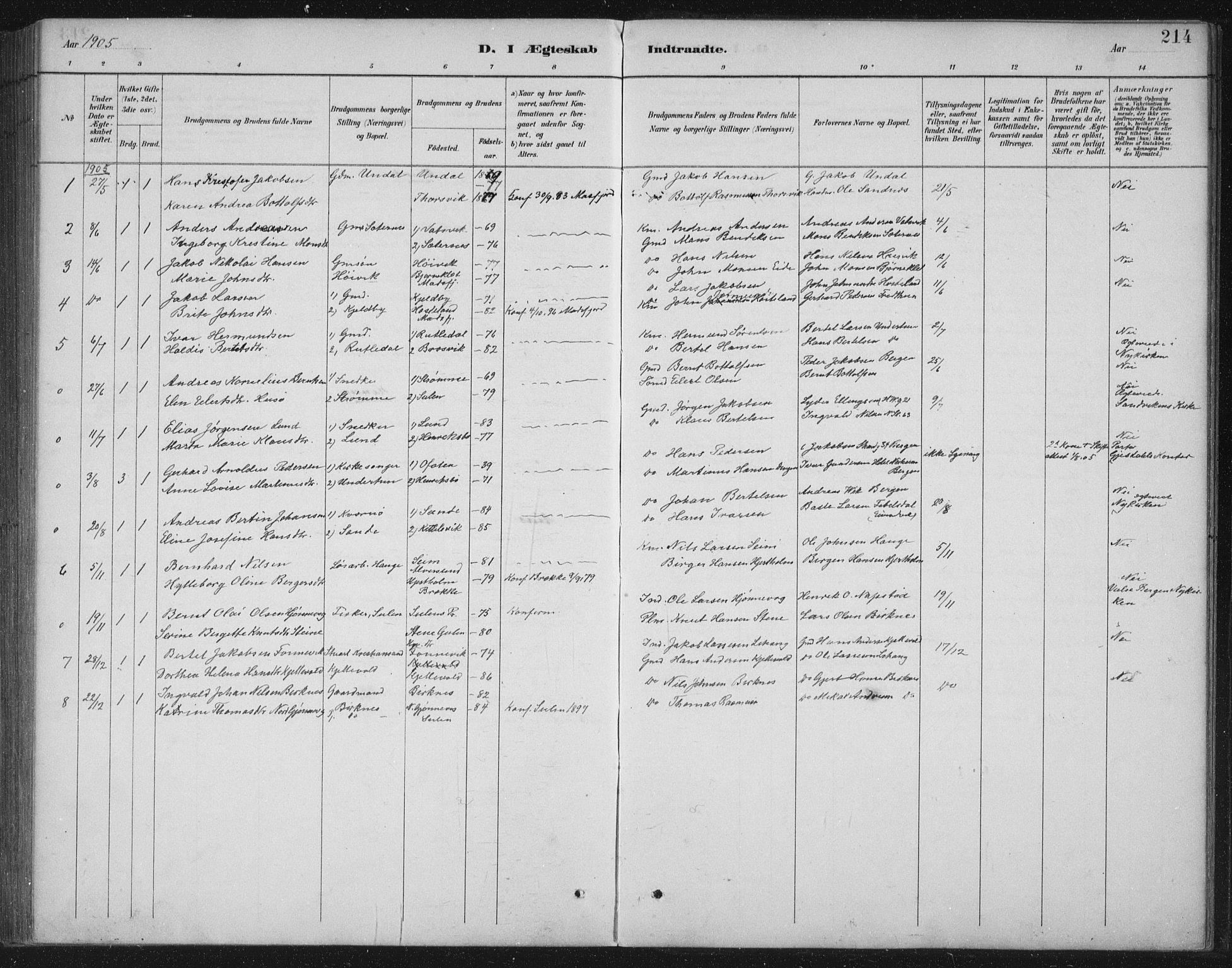 Gulen sokneprestembete, SAB/A-80201/H/Hab/Habb/L0003: Parish register (copy) no. B 3, 1884-1907, p. 214