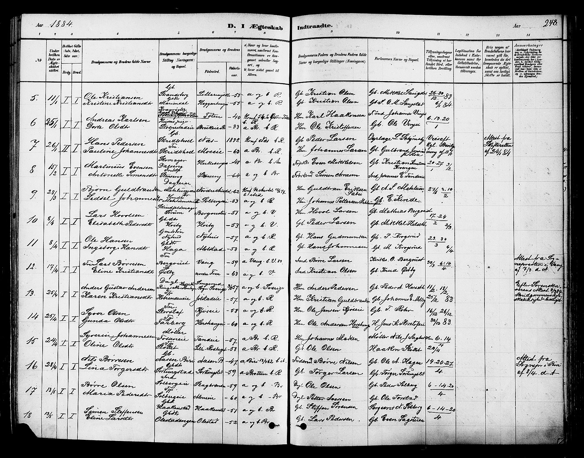 Ringsaker prestekontor, SAH/PREST-014/K/Ka/L0012: Parish register (official) no. 12, 1879-1890, p. 248