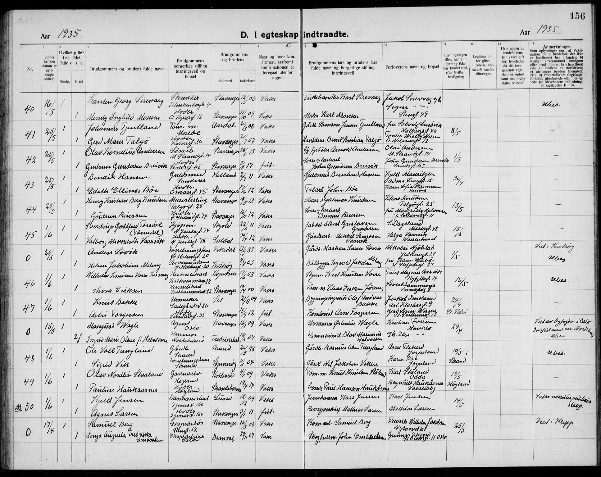 Domkirken sokneprestkontor, AV/SAST-A-101812/001/30/30BB/L0020: Parish register (copy) no. B 20, 1921-1937, p. 156