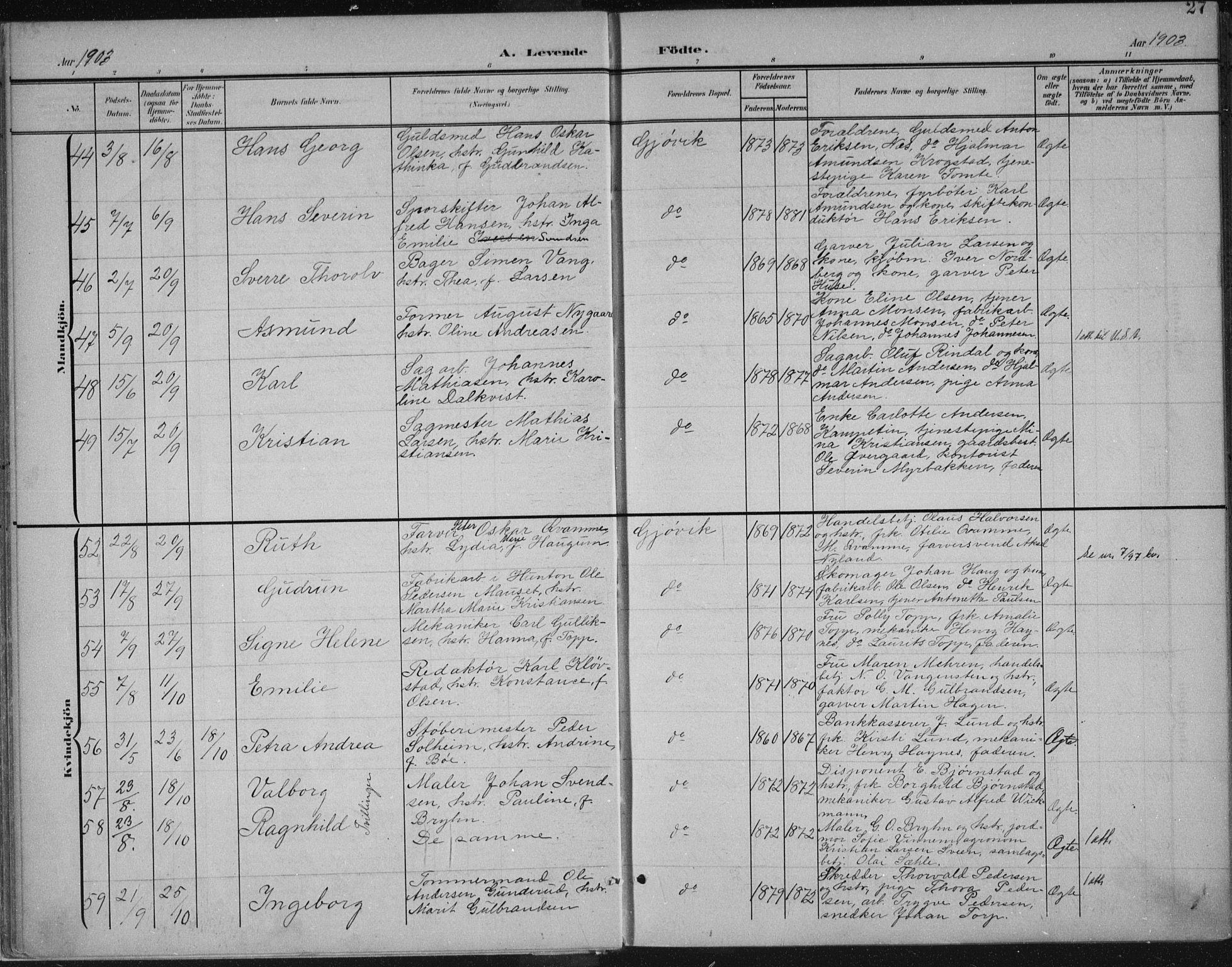 Vardal prestekontor, AV/SAH-PREST-100/H/Ha/Haa/L0013: Parish register (official) no. 13, 1901-1911, p. 27