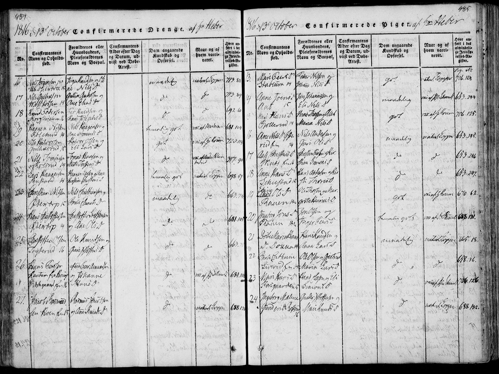 Eiker kirkebøker, AV/SAKO-A-4/F/Fa/L0011: Parish register (official) no. I 11, 1814-1827, p. 484-485