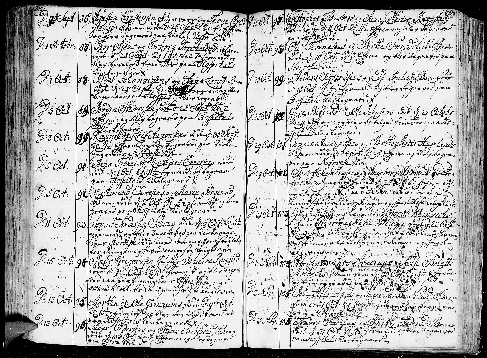 Kristiansand domprosti, AV/SAK-1112-0006/F/Fa/L0001: Parish register (official) no. A 1, 1734-1793, p. 512-513