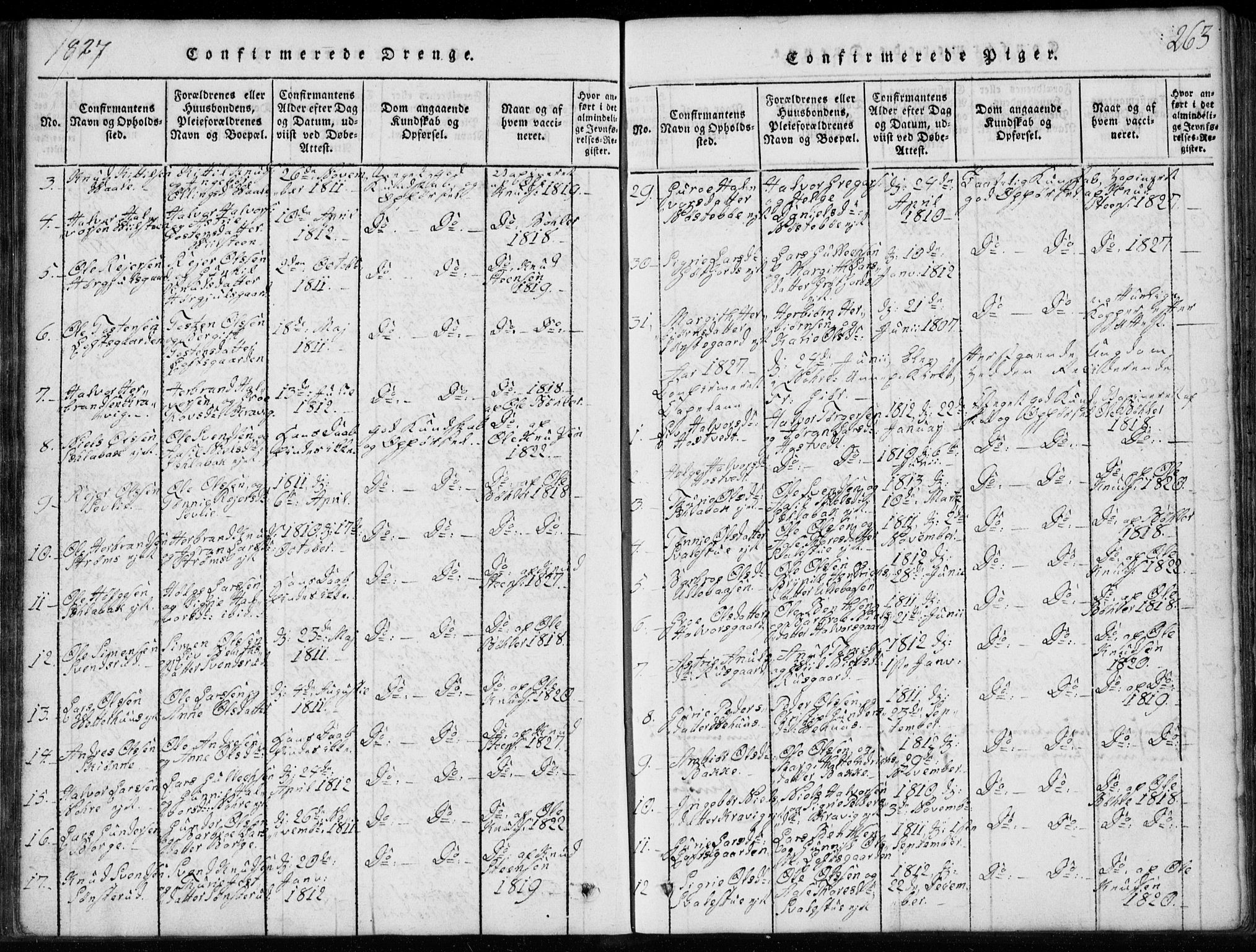 Rollag kirkebøker, AV/SAKO-A-240/G/Ga/L0001: Parish register (copy) no. I 1, 1814-1831, p. 263