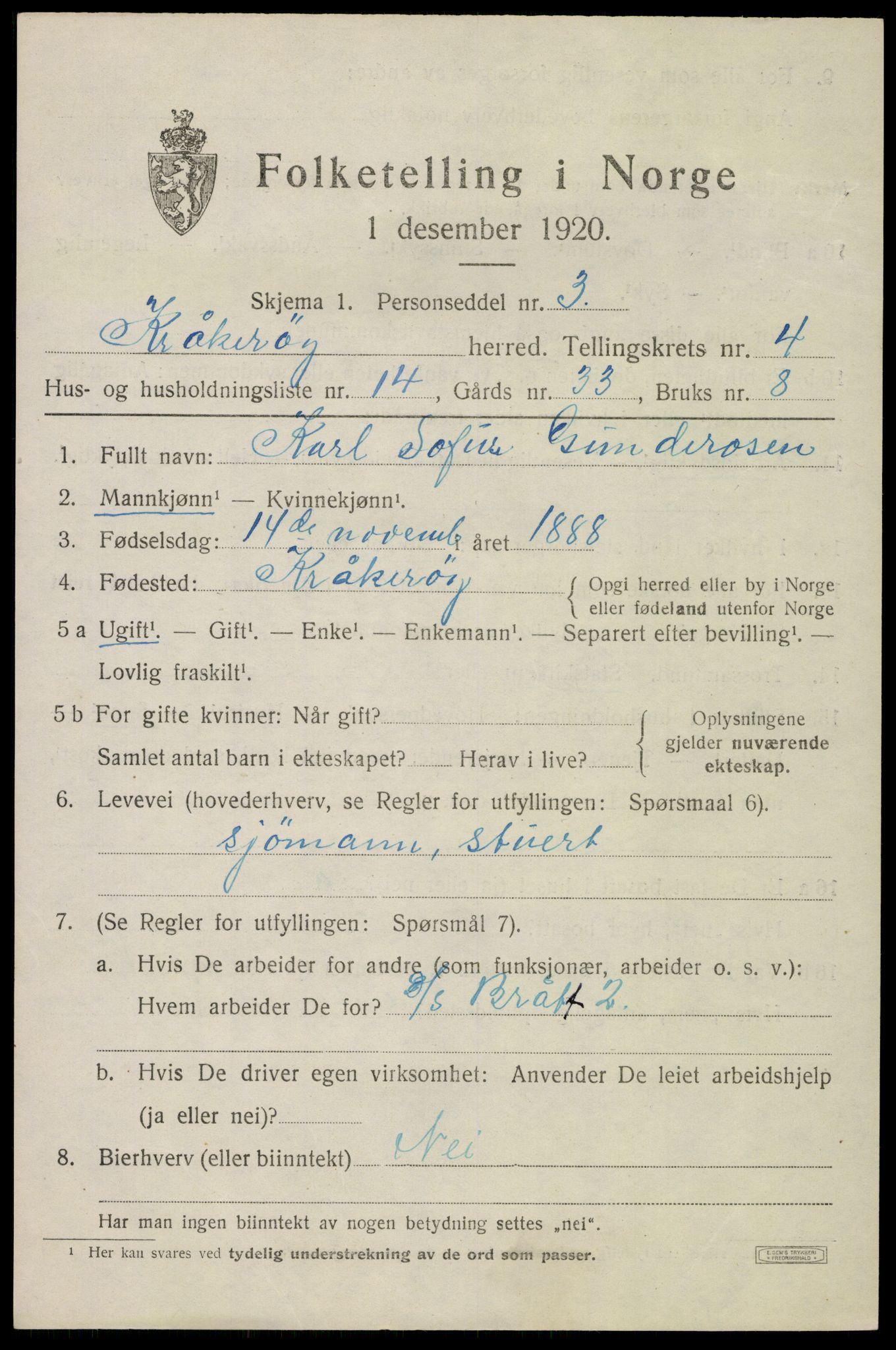 SAO, 1920 census for Kråkerøy, 1920, p. 5524