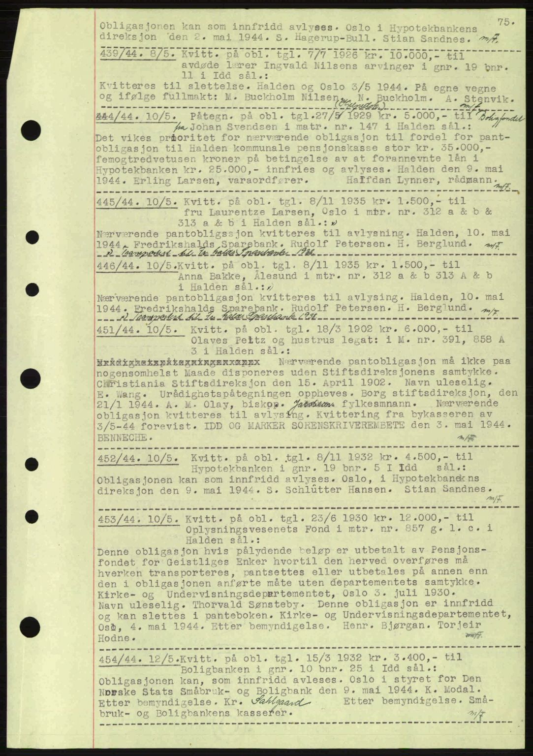 Idd og Marker sorenskriveri, AV/SAO-A-10283/G/Gb/Gbc/L0002: Mortgage book no. B4-9a, 1939-1945, Diary no: : 439/1944