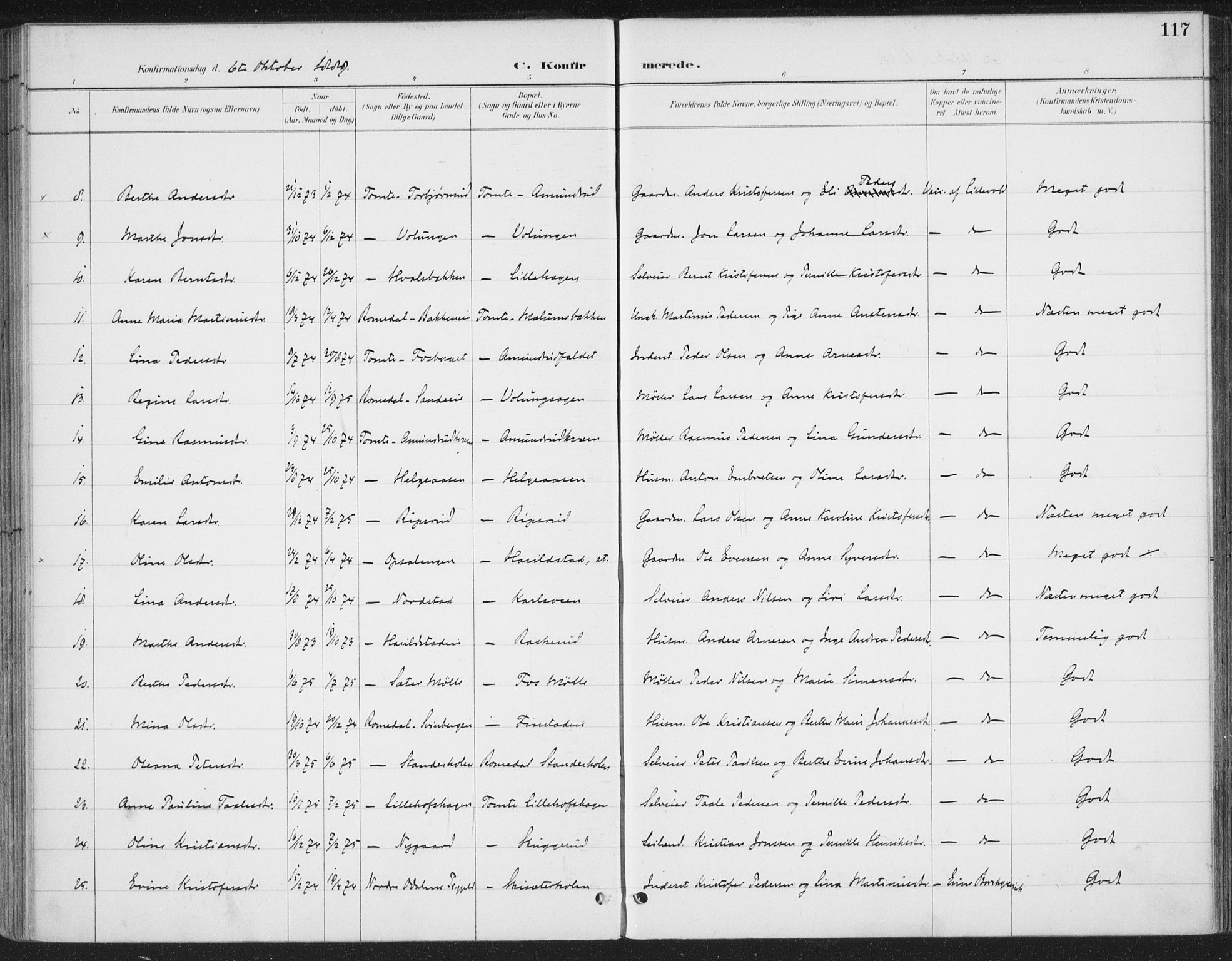Romedal prestekontor, SAH/PREST-004/K/L0008: Parish register (official) no. 8, 1887-1905, p. 117