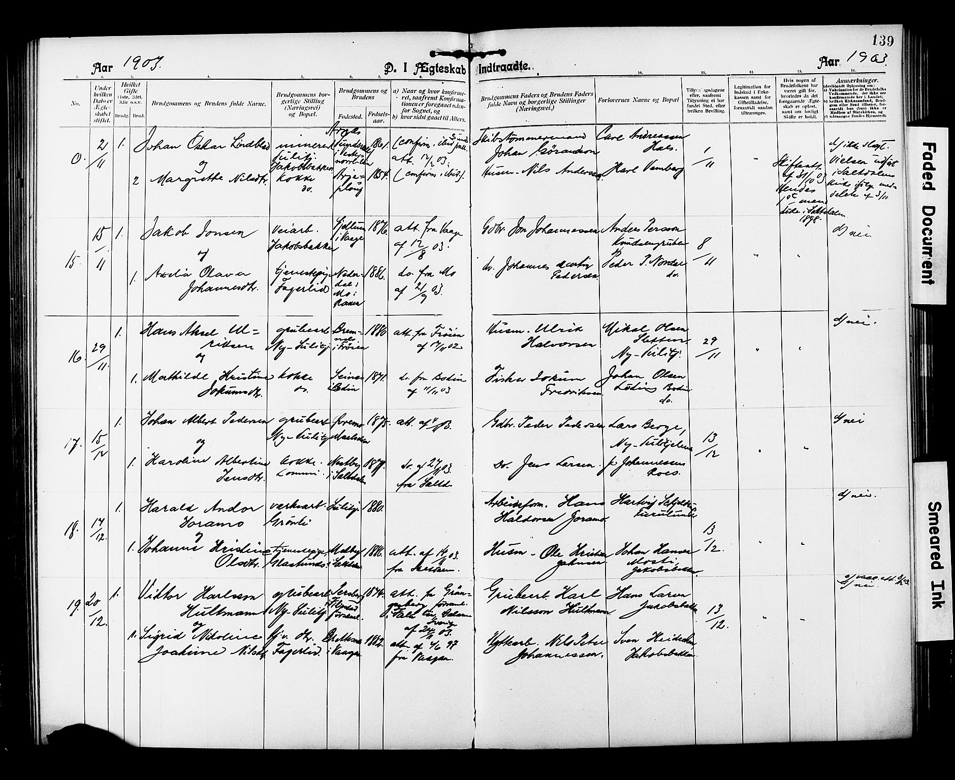 Ministerialprotokoller, klokkerbøker og fødselsregistre - Nordland, AV/SAT-A-1459/850/L0709: Parish register (official) no. 850A01, 1899-1909, p. 139