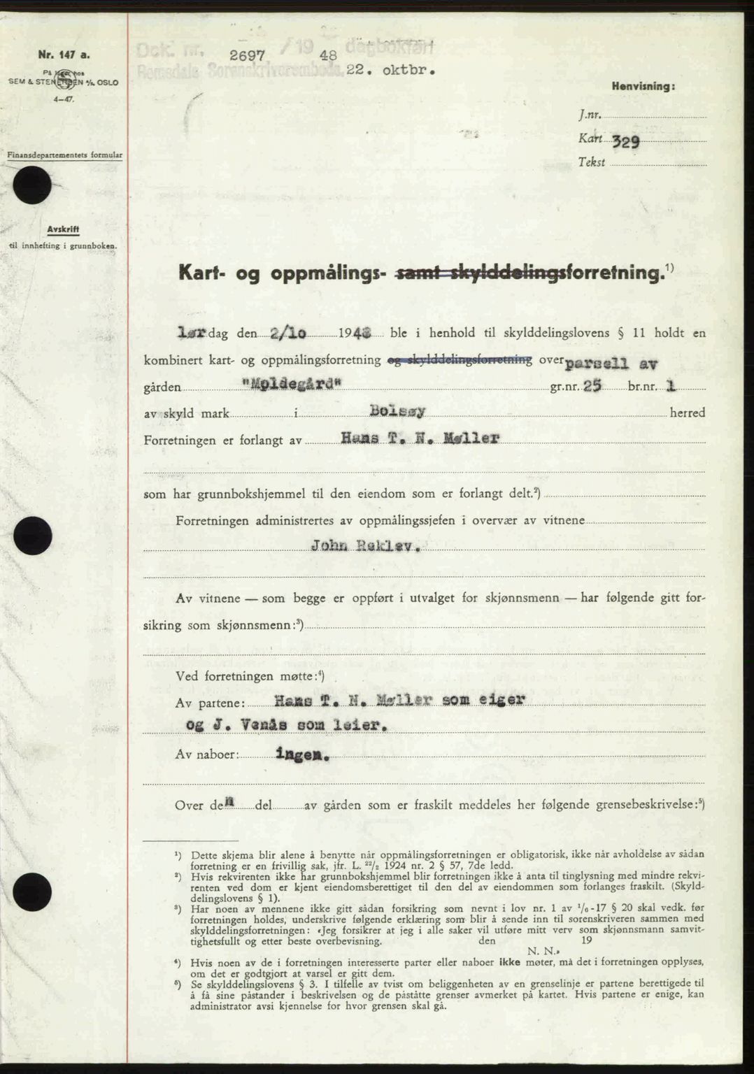 Romsdal sorenskriveri, AV/SAT-A-4149/1/2/2C: Mortgage book no. A27, 1948-1948, Diary no: : 2697/1948