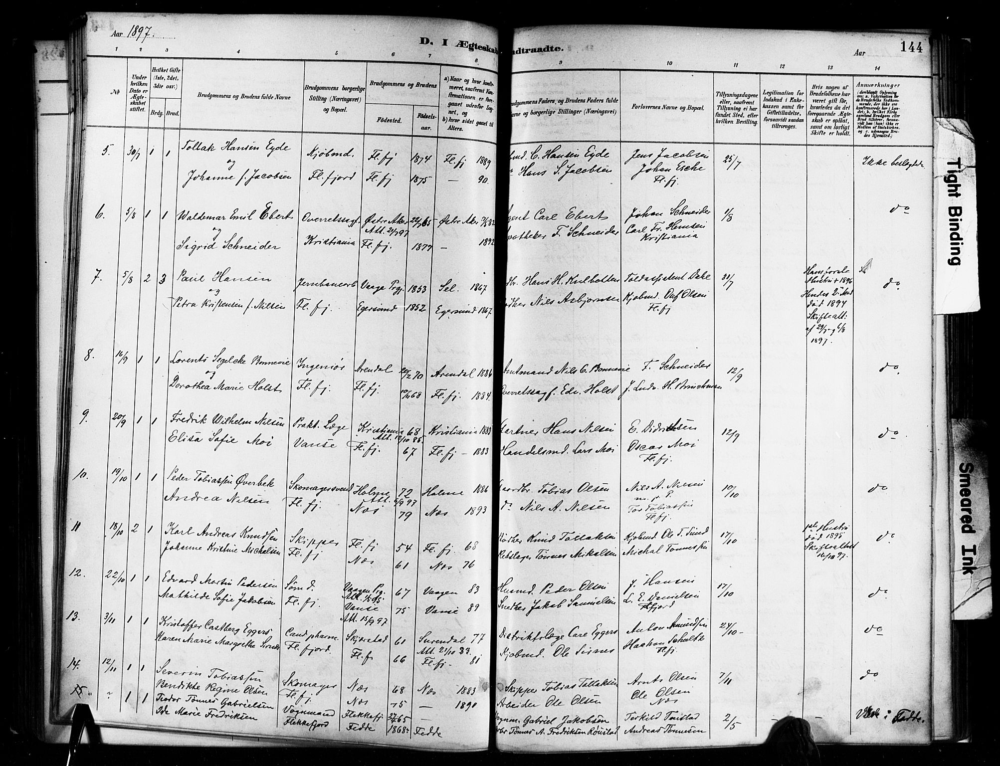 Flekkefjord sokneprestkontor, SAK/1111-0012/F/Fa/Faa/L0001: Parish register (official) no. A 1, 1885-1900, p. 144