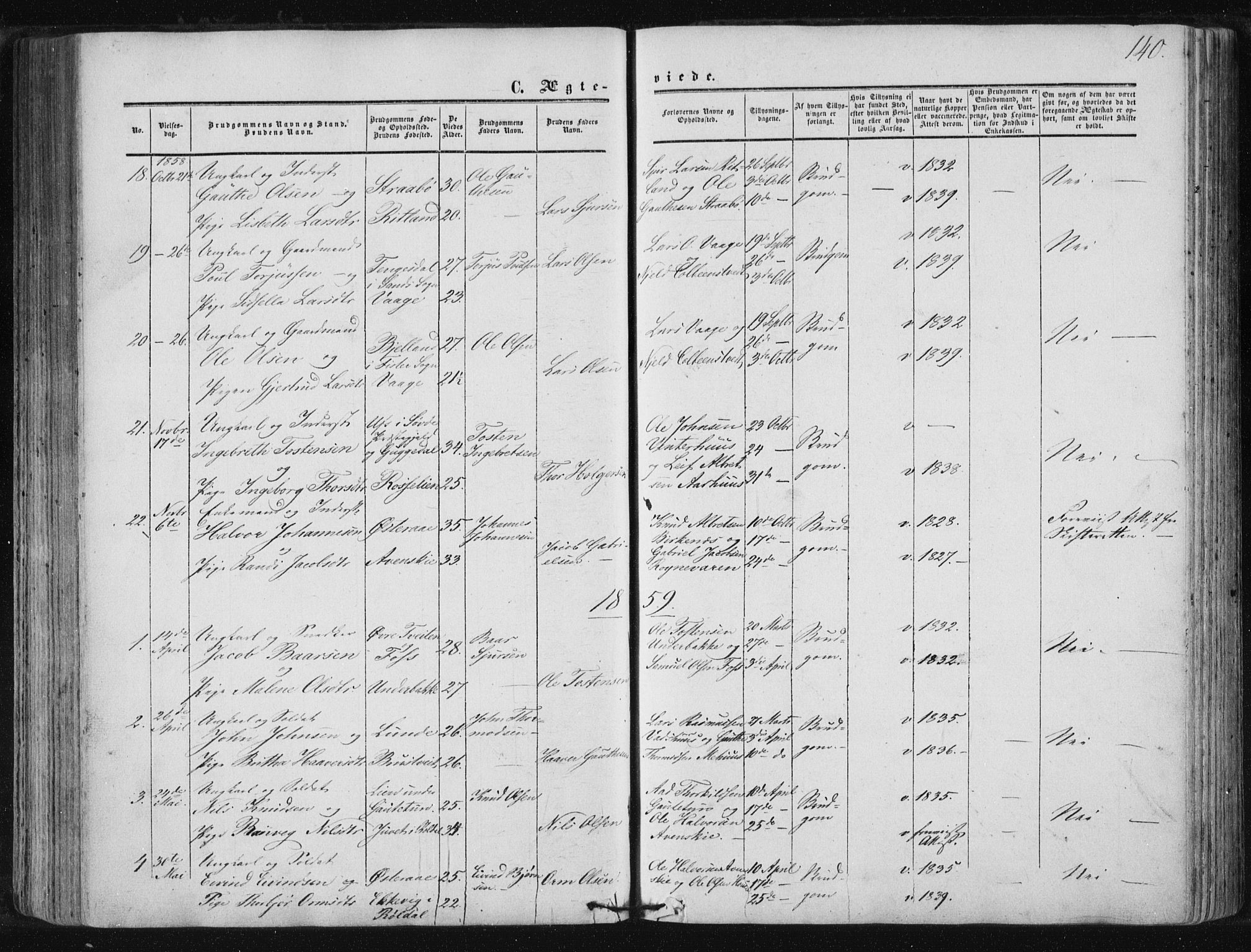 Suldal sokneprestkontor, AV/SAST-A-101845/01/IV/L0009: Parish register (official) no. A 9, 1854-1868, p. 140