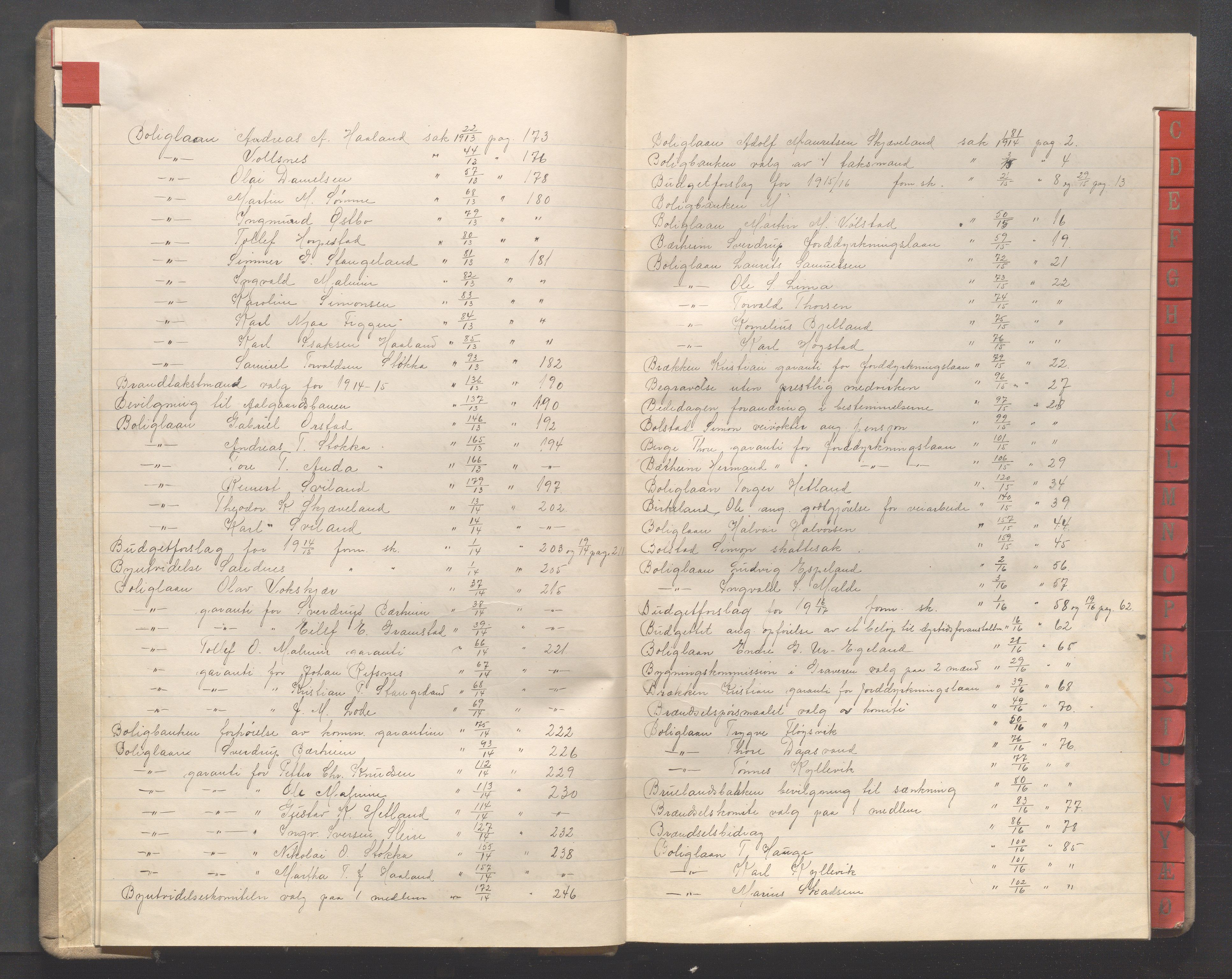 Høyland kommune - Formannskapet, IKAR/K-100046/A/Ae/L0001: Register, 1912-1920, p. 6