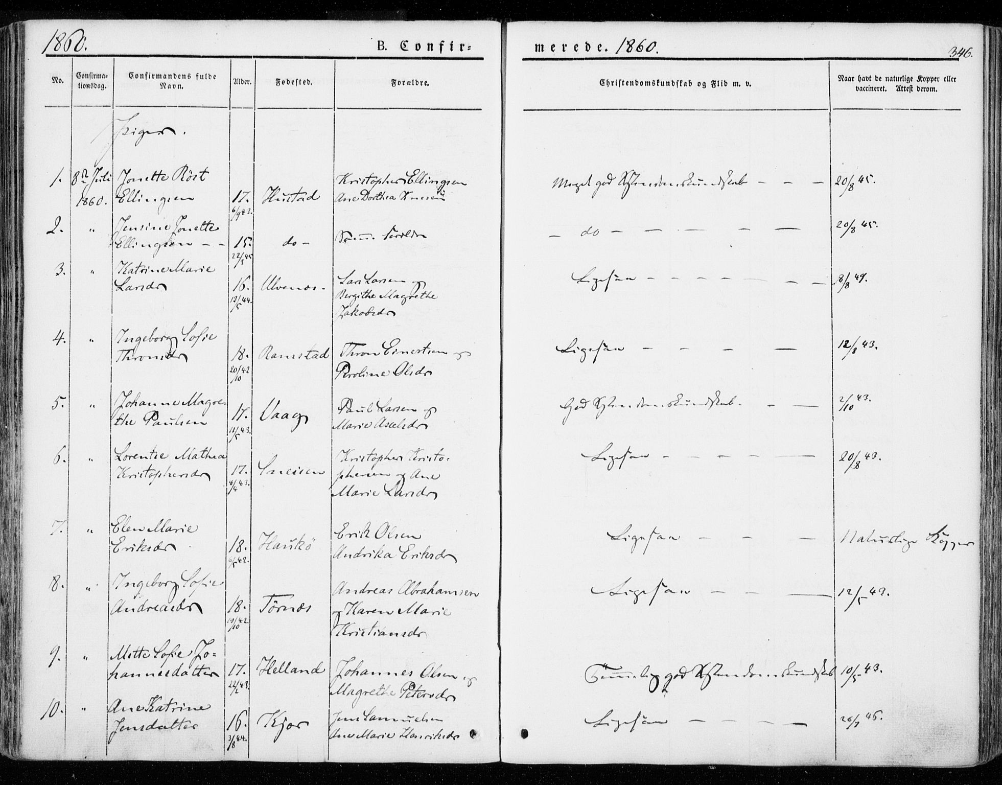 Ministerialprotokoller, klokkerbøker og fødselsregistre - Nordland, AV/SAT-A-1459/872/L1033: Parish register (official) no. 872A08, 1840-1863, p. 346