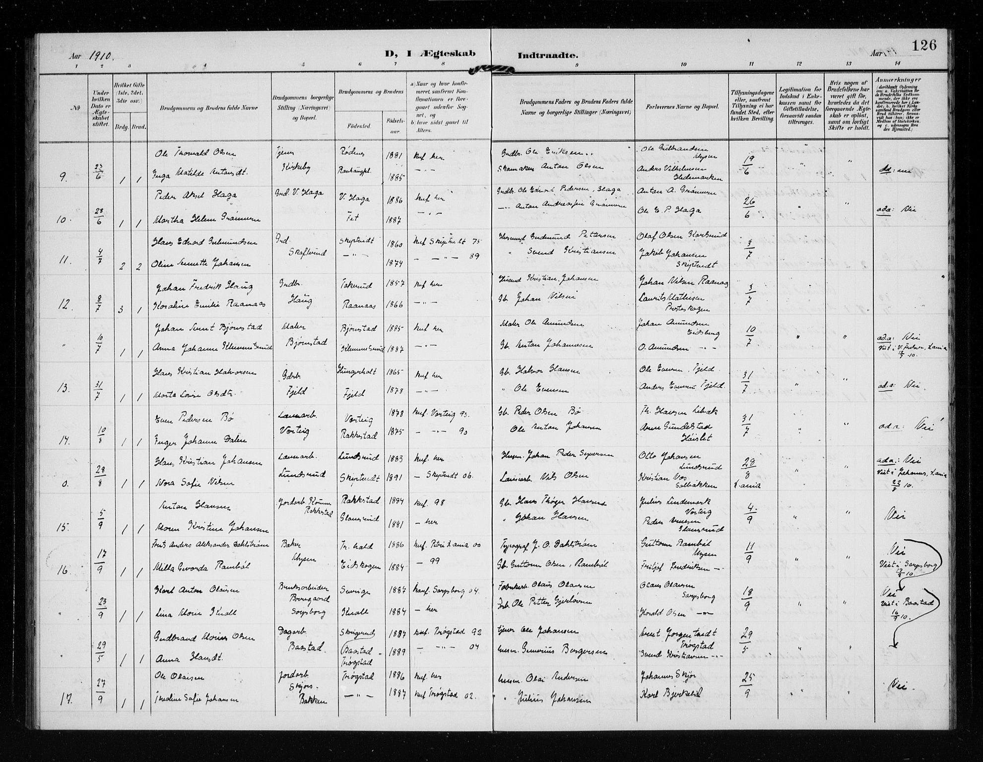 Eidsberg prestekontor Kirkebøker, AV/SAO-A-10905/G/Ga/L0002: Parish register (copy) no. I 2, 1903-1913, p. 126