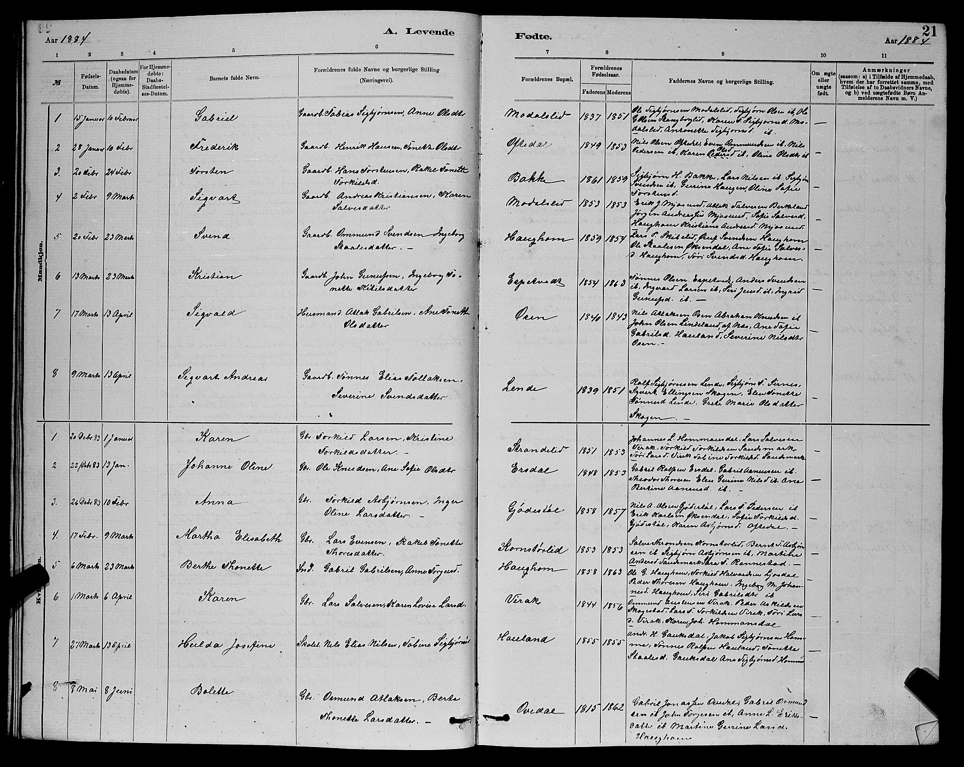 Bakke sokneprestkontor, SAK/1111-0002/F/Fb/Fba/L0002: Parish register (copy) no. B 2, 1879-1893, p. 21