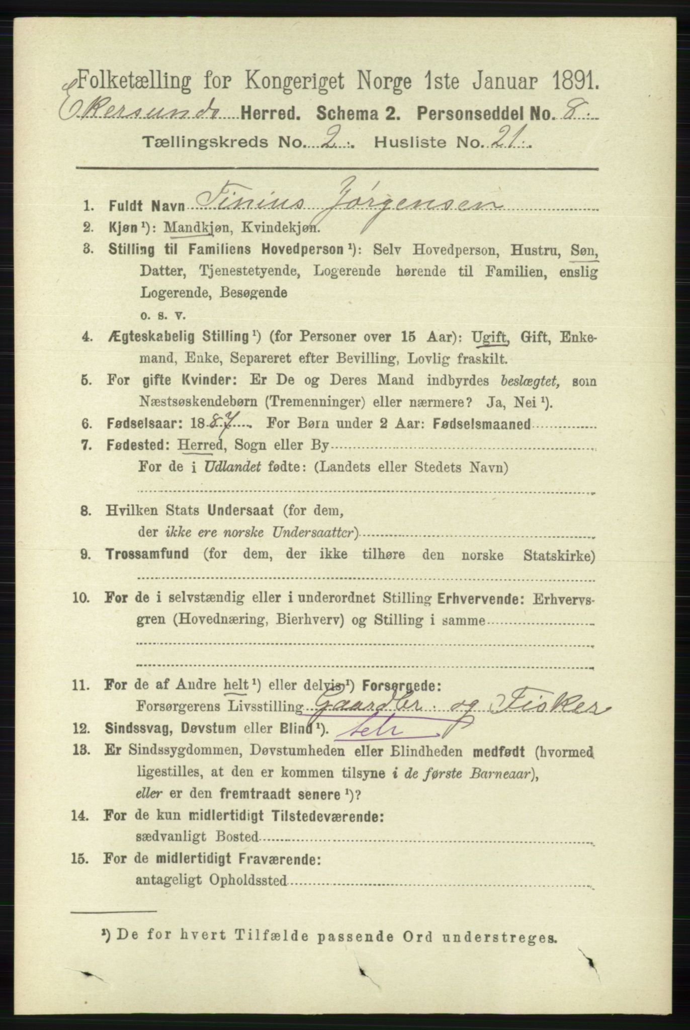 RA, 1891 census for 1116 Eigersund herred, 1891, p. 567