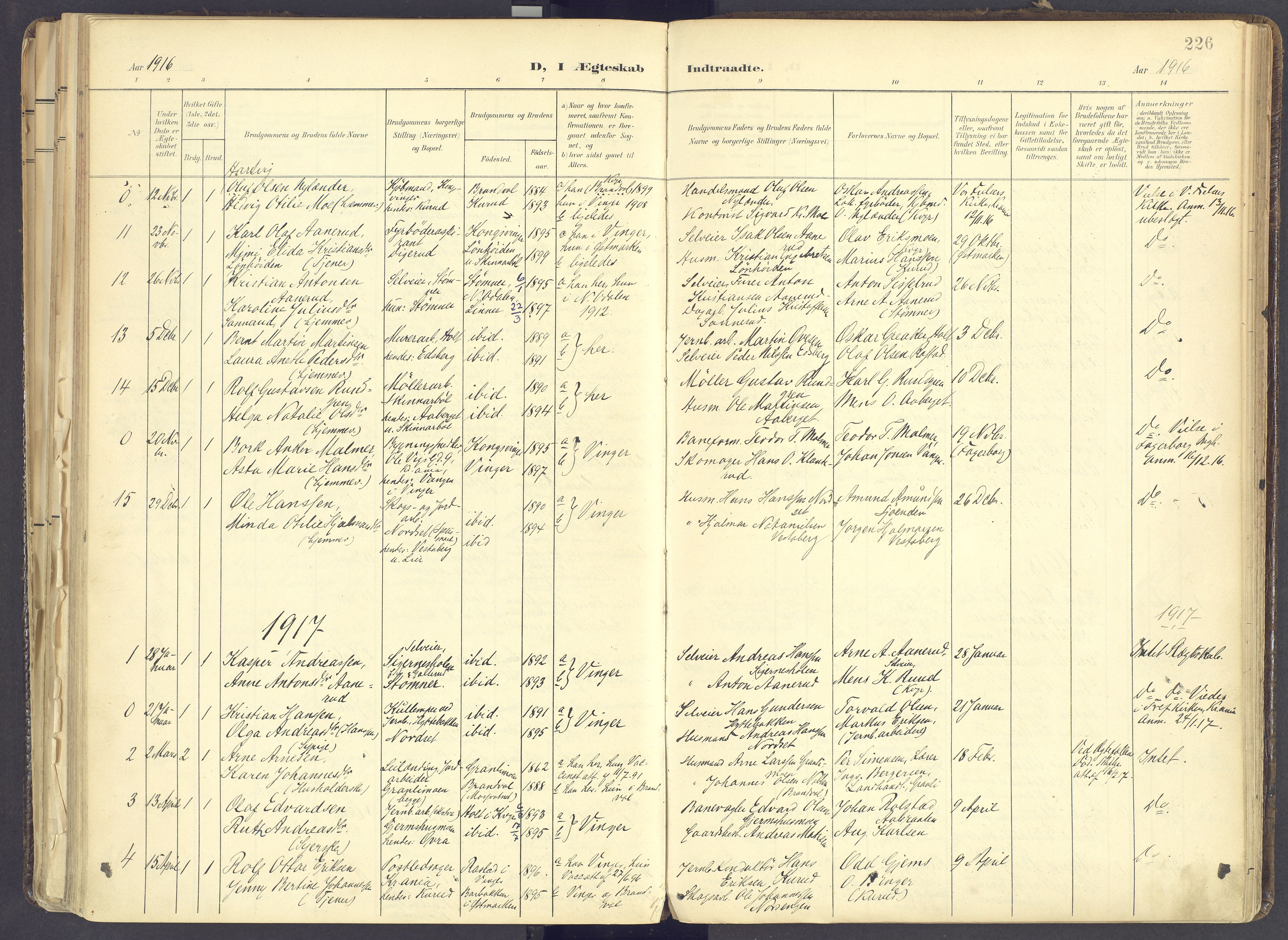 Vinger prestekontor, SAH/PREST-024/H/Ha/Haa/L0017: Parish register (official) no. 17, 1901-1927, p. 226