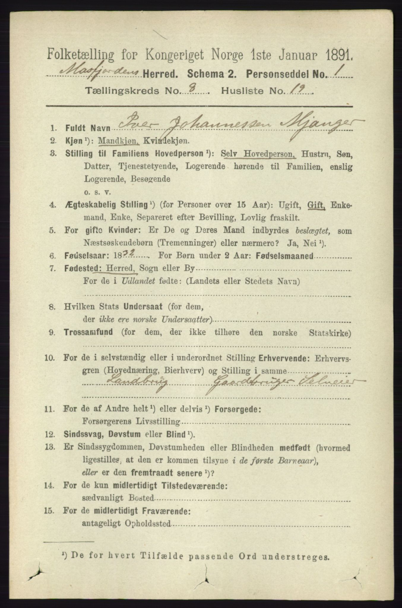 RA, 1891 census for 1266 Masfjorden, 1891, p. 1683