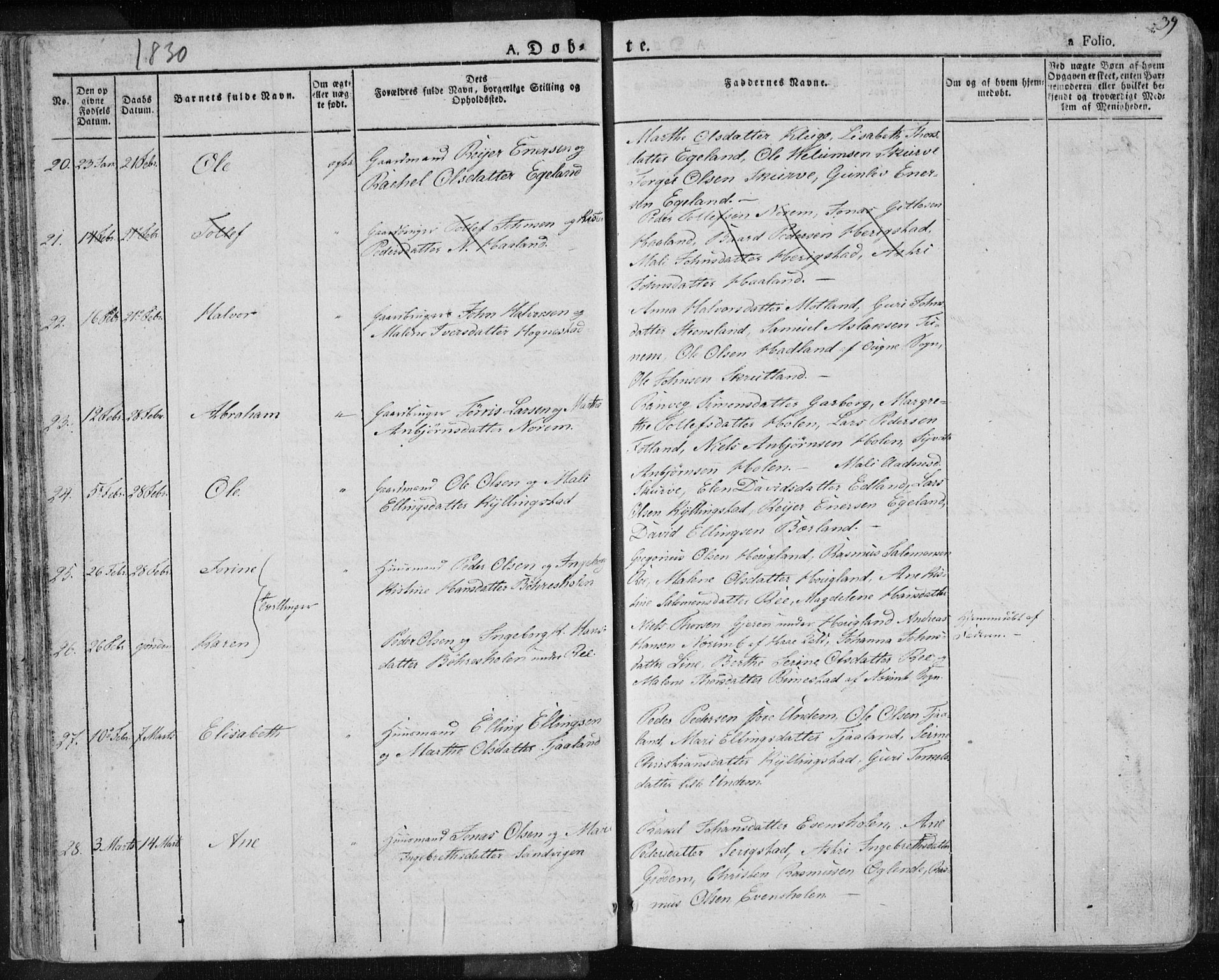 Lye sokneprestkontor, AV/SAST-A-101794/001/30BA/L0004: Parish register (official) no. A 4, 1826-1841, p. 39