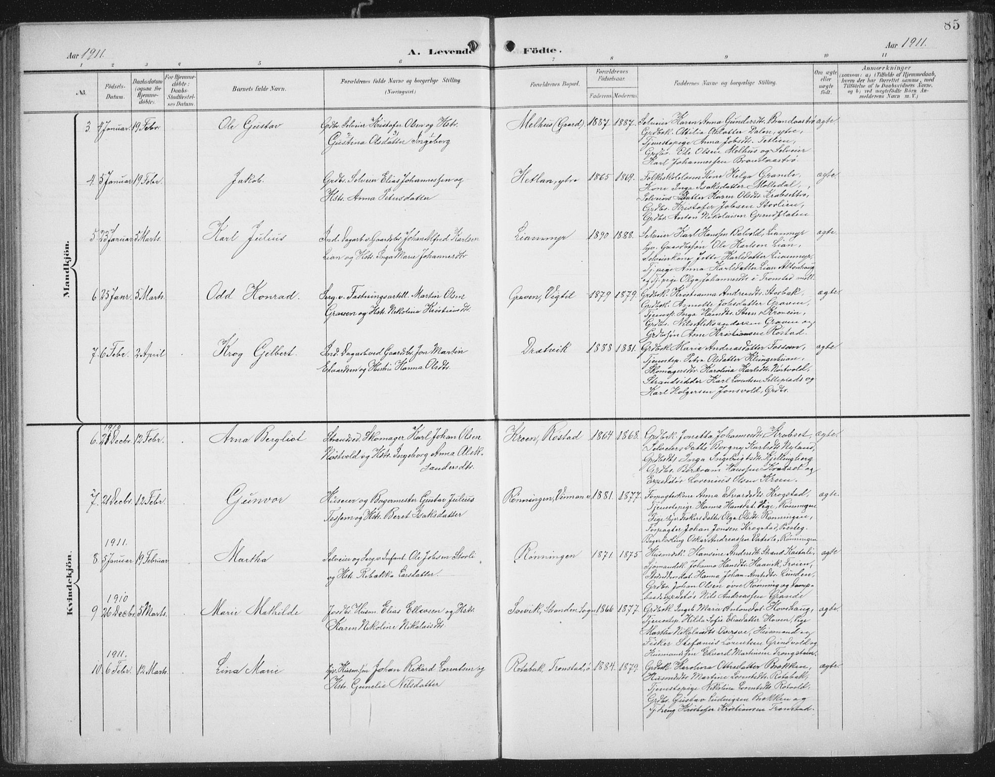 Ministerialprotokoller, klokkerbøker og fødselsregistre - Nord-Trøndelag, SAT/A-1458/701/L0011: Parish register (official) no. 701A11, 1899-1915, p. 85