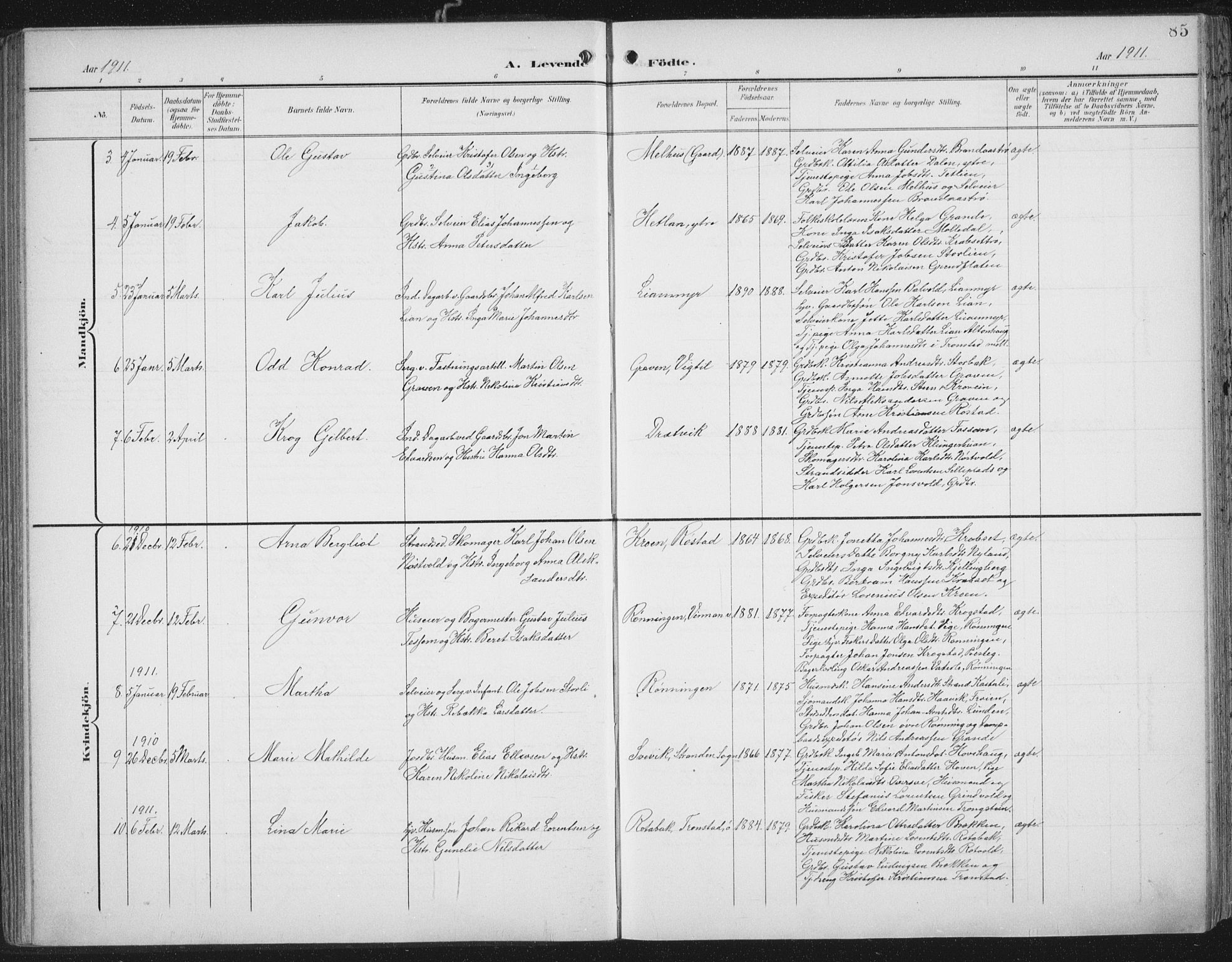 Ministerialprotokoller, klokkerbøker og fødselsregistre - Nord-Trøndelag, AV/SAT-A-1458/701/L0011: Parish register (official) no. 701A11, 1899-1915, p. 85