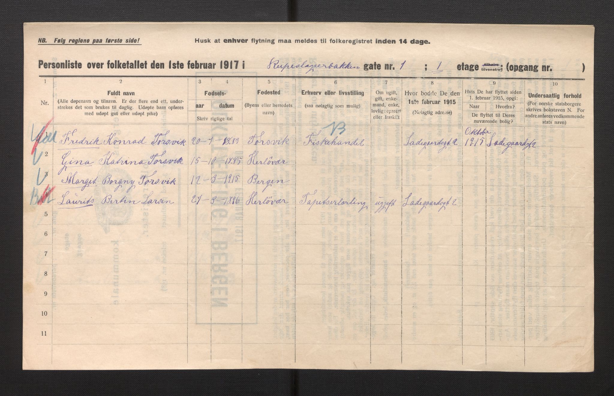 SAB, Municipal Census 1917 for Bergen, 1917, p. 30795