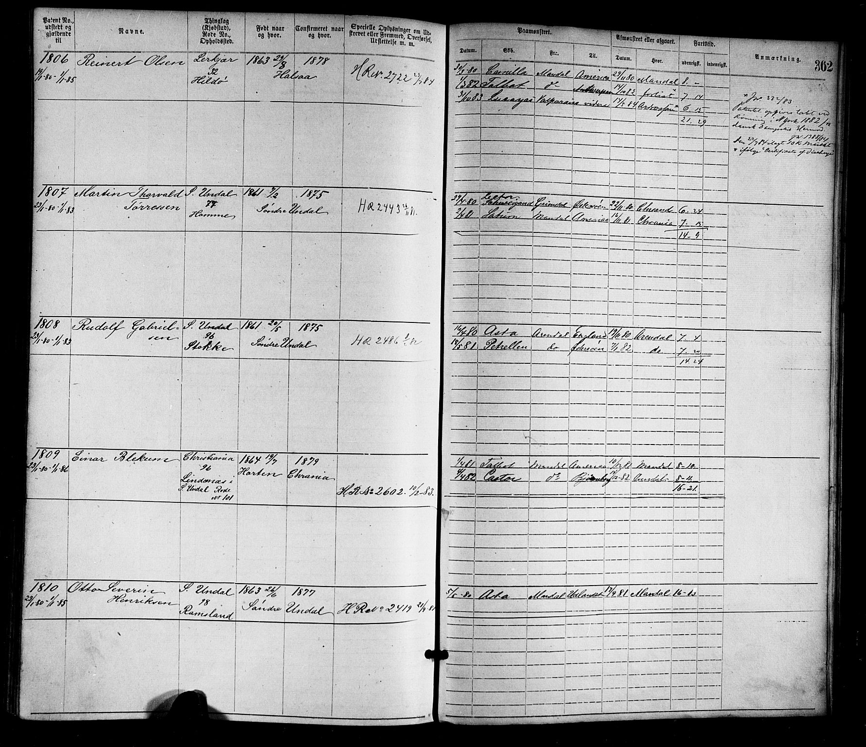 Mandal mønstringskrets, SAK/2031-0016/F/Fa/L0001: Annotasjonsrulle nr 1-1920 med register, L-3, 1869-1881, p. 402
