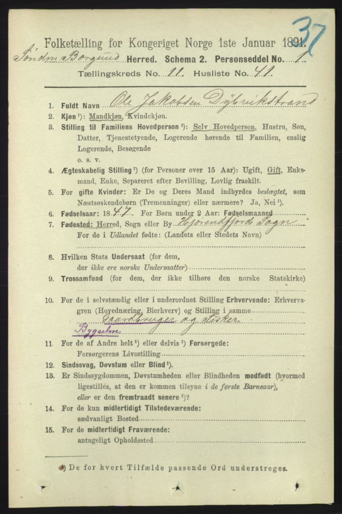 RA, 1891 census for 1531 Borgund, 1891, p. 2997