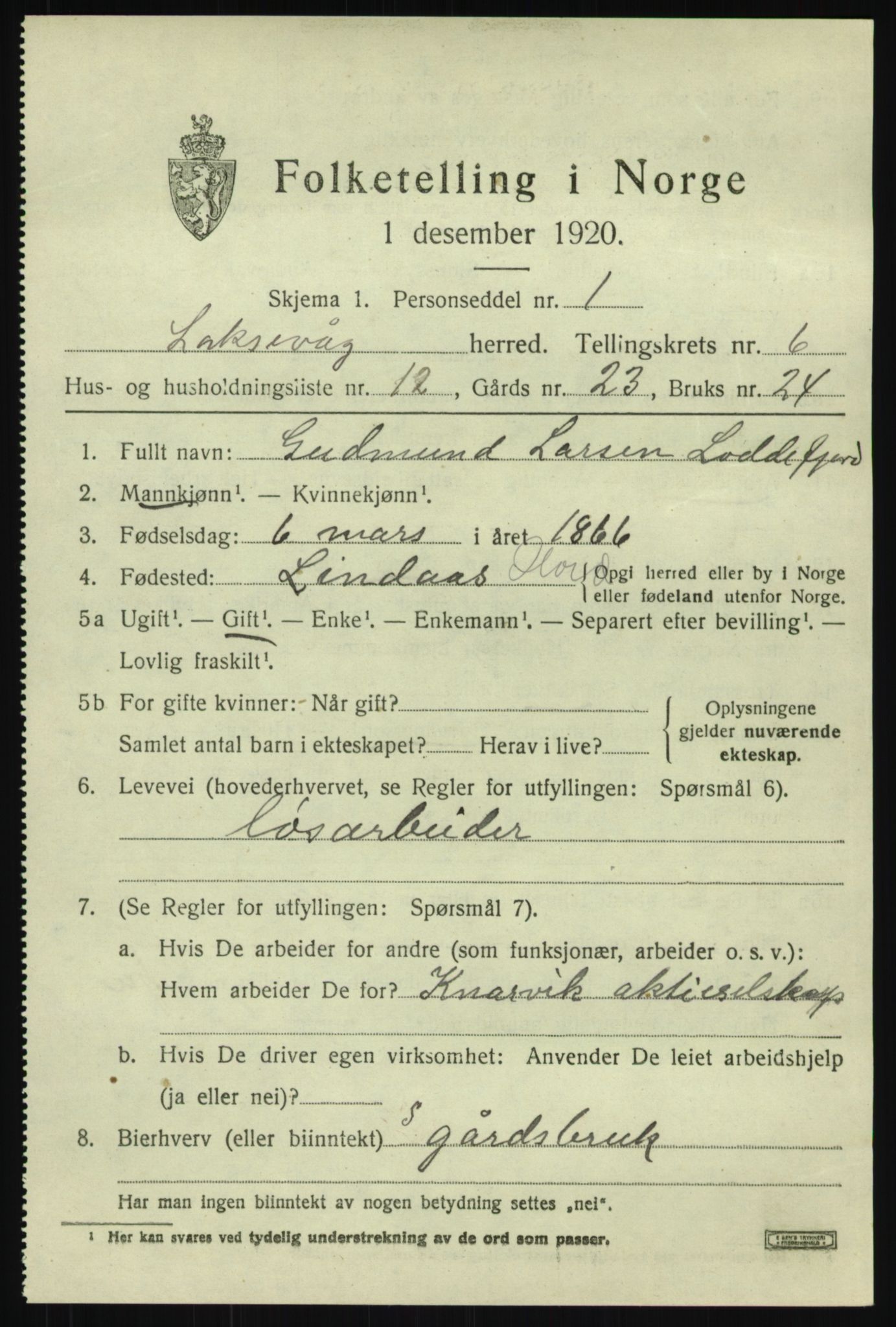 SAB, 1920 census for Laksevåg, 1920, p. 17302