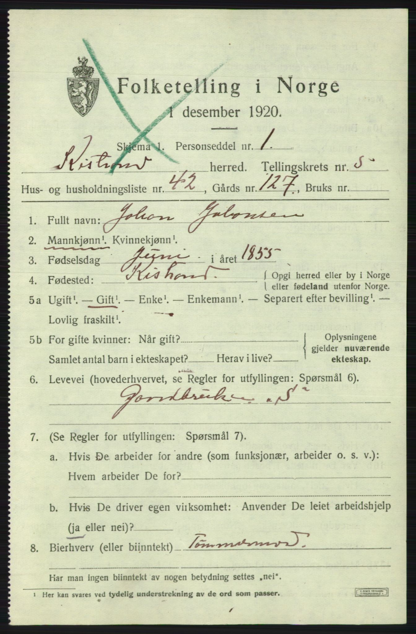 SATØ, 1920 census for Kistrand, 1920, p. 3582