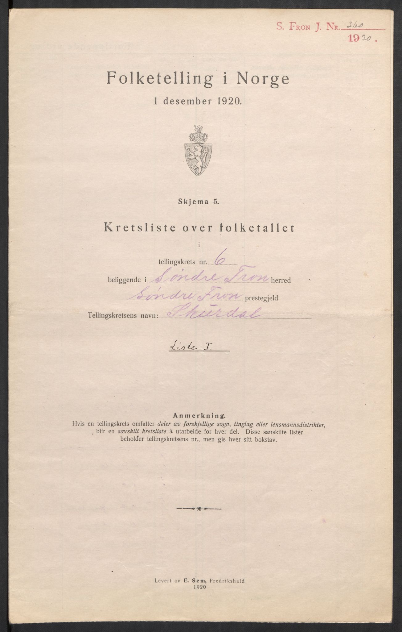 SAH, 1920 census for Sør-Fron, 1920, p. 27