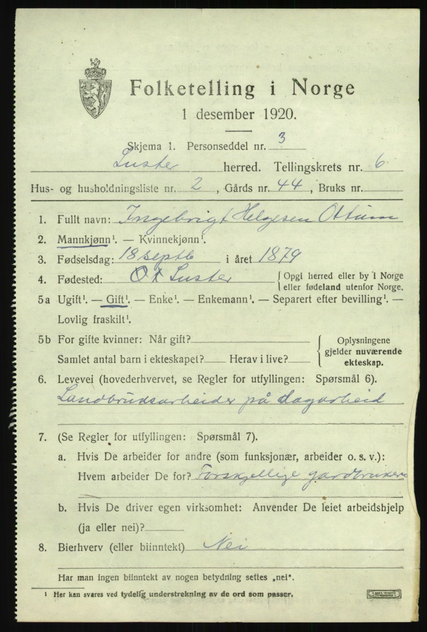 SAB, 1920 census for Luster, 1920, p. 3220