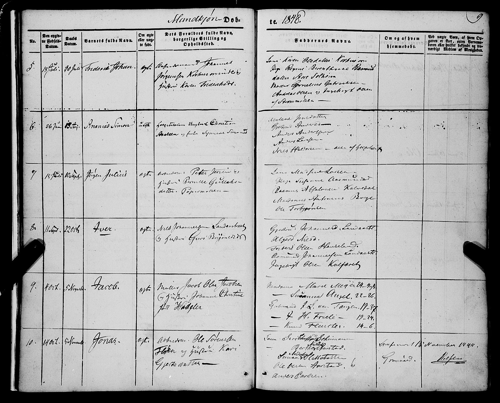 St. Jørgens hospital og Årstad sokneprestembete, AV/SAB-A-99934: Parish register (official) no. A 4, 1844-1863, p. 9