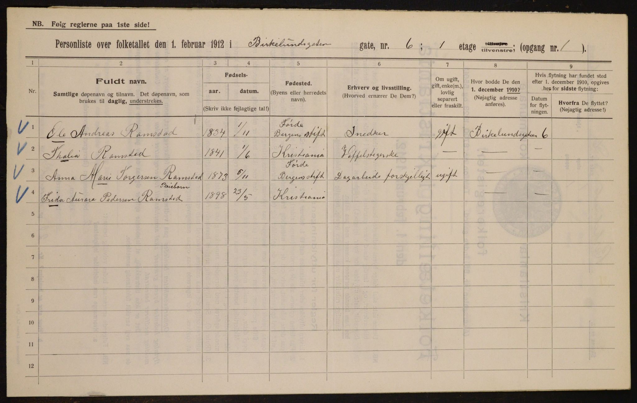 OBA, Municipal Census 1912 for Kristiania, 1912, p. 5186