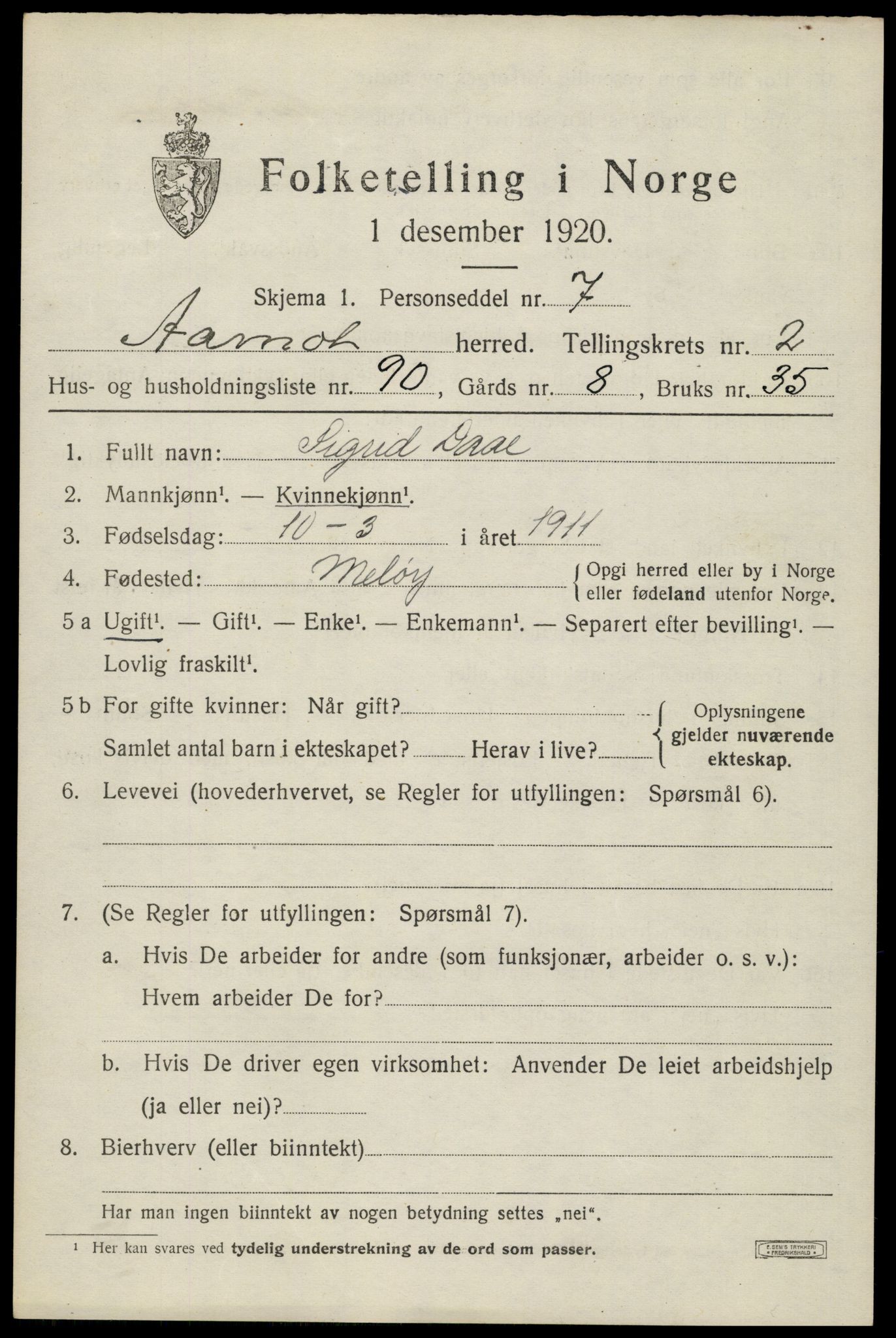 SAH, 1920 census for Åmot, 1920, p. 3819