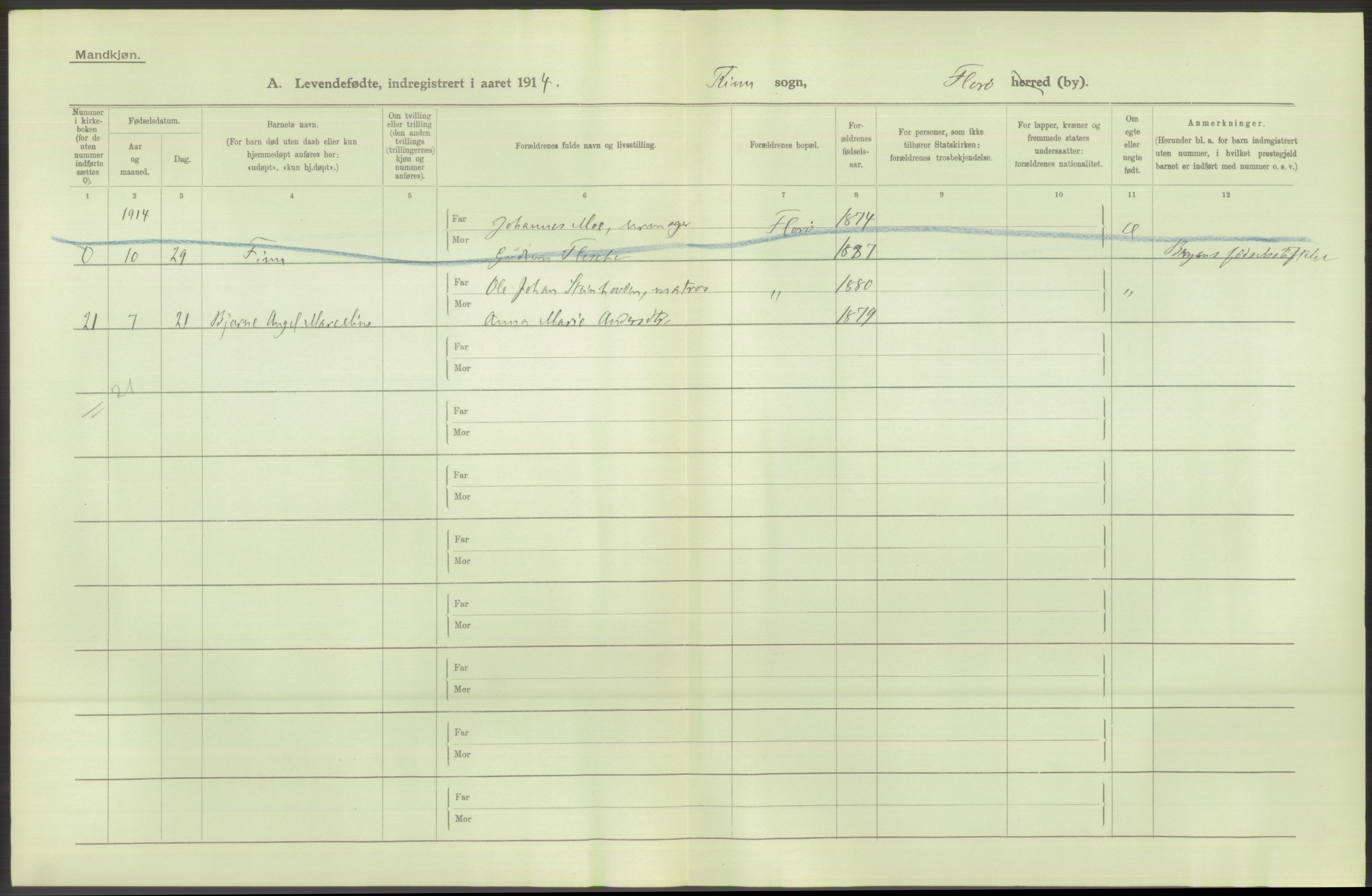 Statistisk sentralbyrå, Sosiodemografiske emner, Befolkning, AV/RA-S-2228/D/Df/Dfb/Dfbd/L0034: Florø by: Levendefødte menn og kvinner, gifte, døde, dødfødte., 1914, p. 18