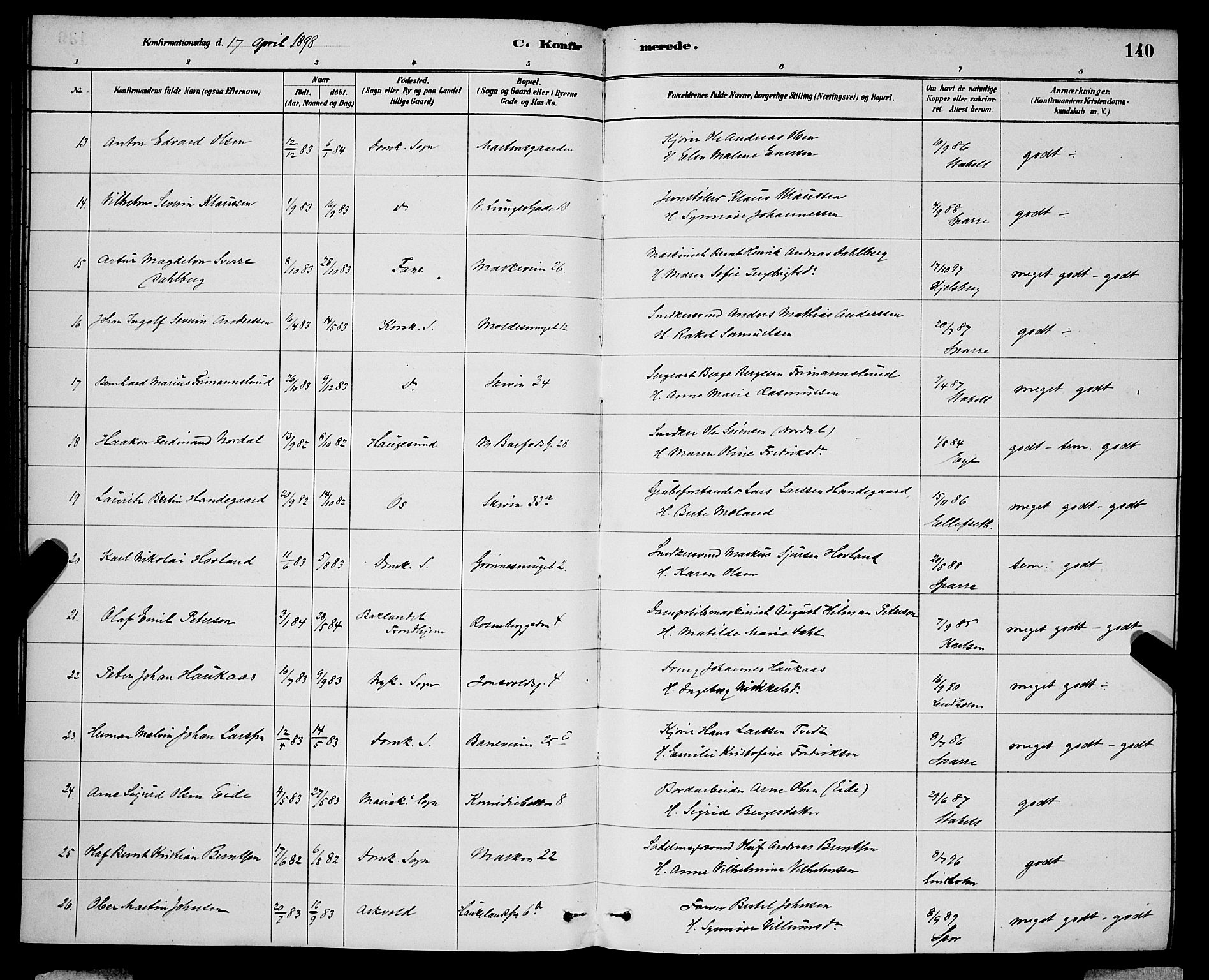 Domkirken sokneprestembete, SAB/A-74801/H/Hab/L0024: Parish register (copy) no. C 4, 1880-1899, p. 140