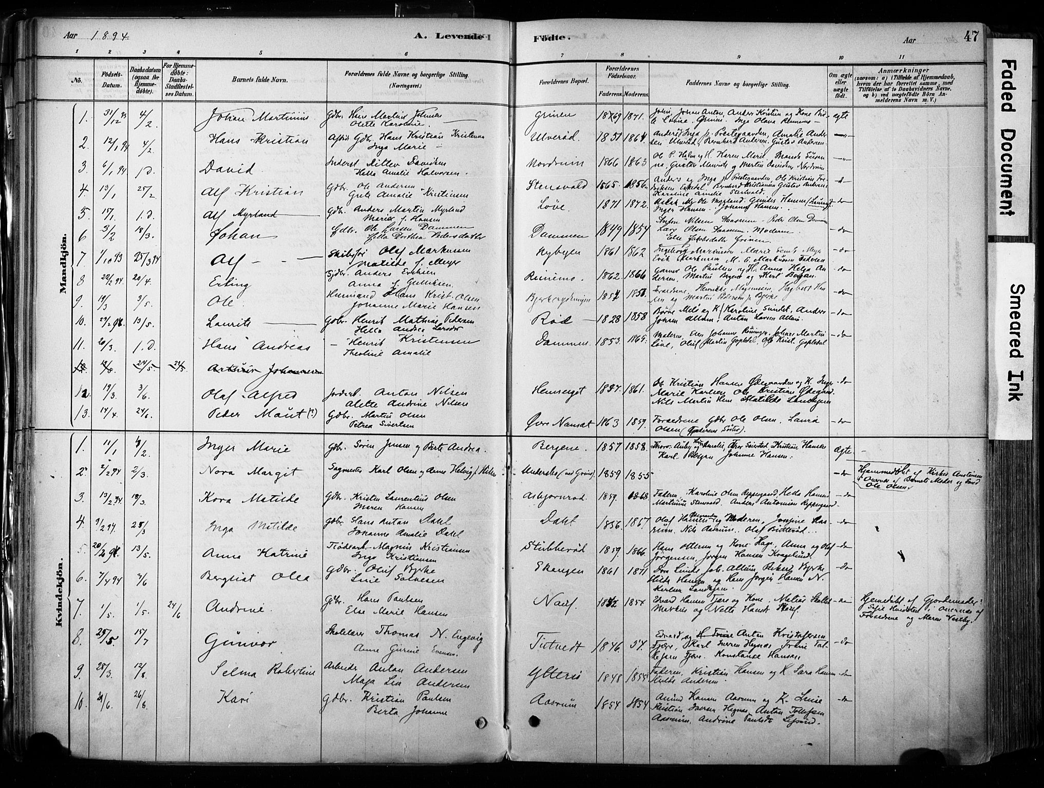 Hedrum kirkebøker, SAKO/A-344/F/Fa/L0009: Parish register (official) no. I 9, 1881-1903, p. 47