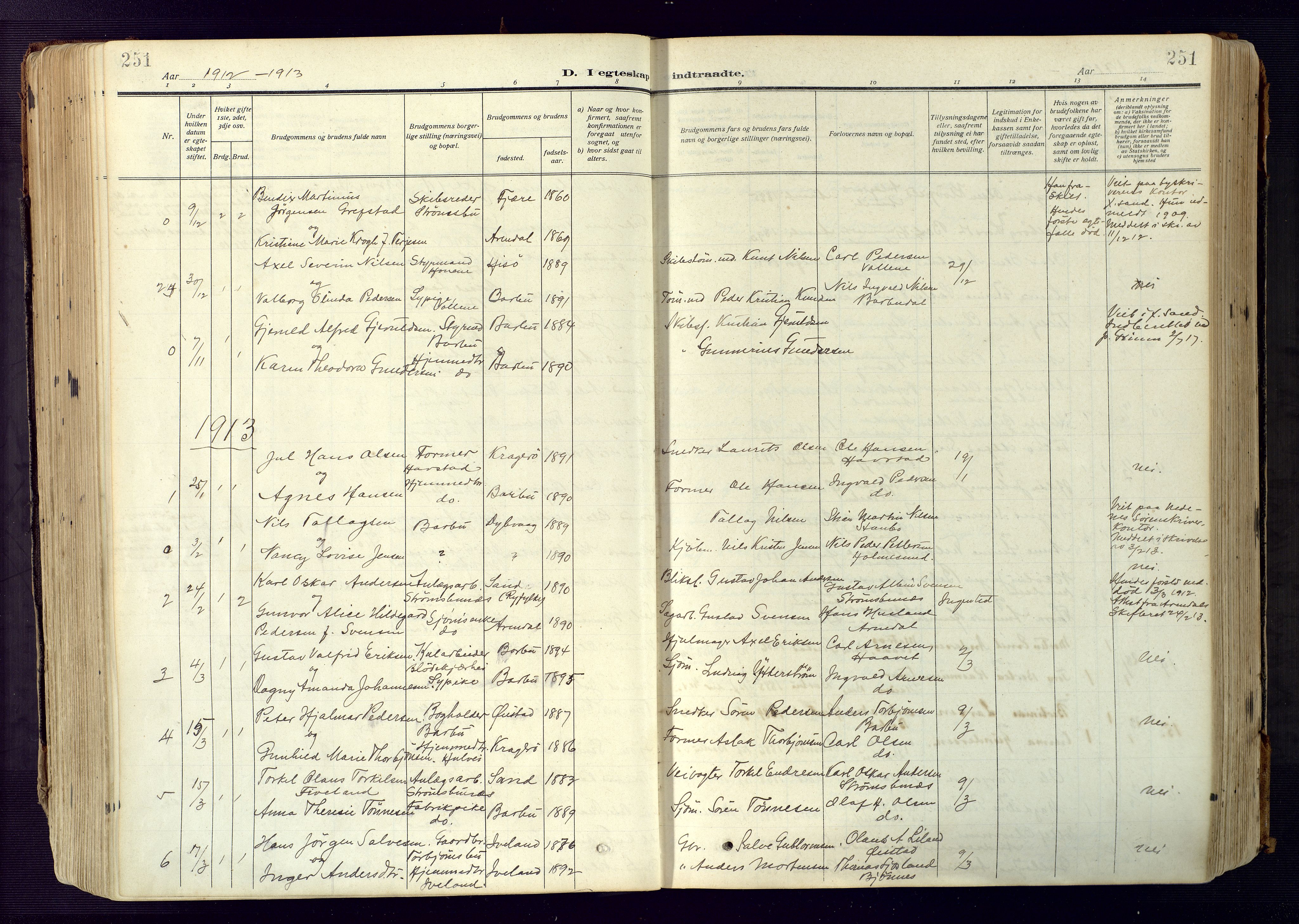 Barbu sokneprestkontor, SAK/1111-0003/F/Fa/L0006: Parish register (official) no. A 6, 1910-1929, p. 251