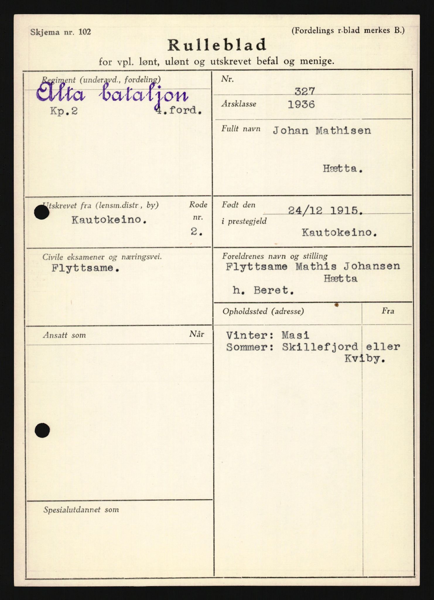 Forsvaret, Troms infanteriregiment nr. 16, AV/RA-RAFA-3146/P/Pa/L0020: Rulleblad for regimentets menige mannskaper, årsklasse 1936, 1936, p. 471