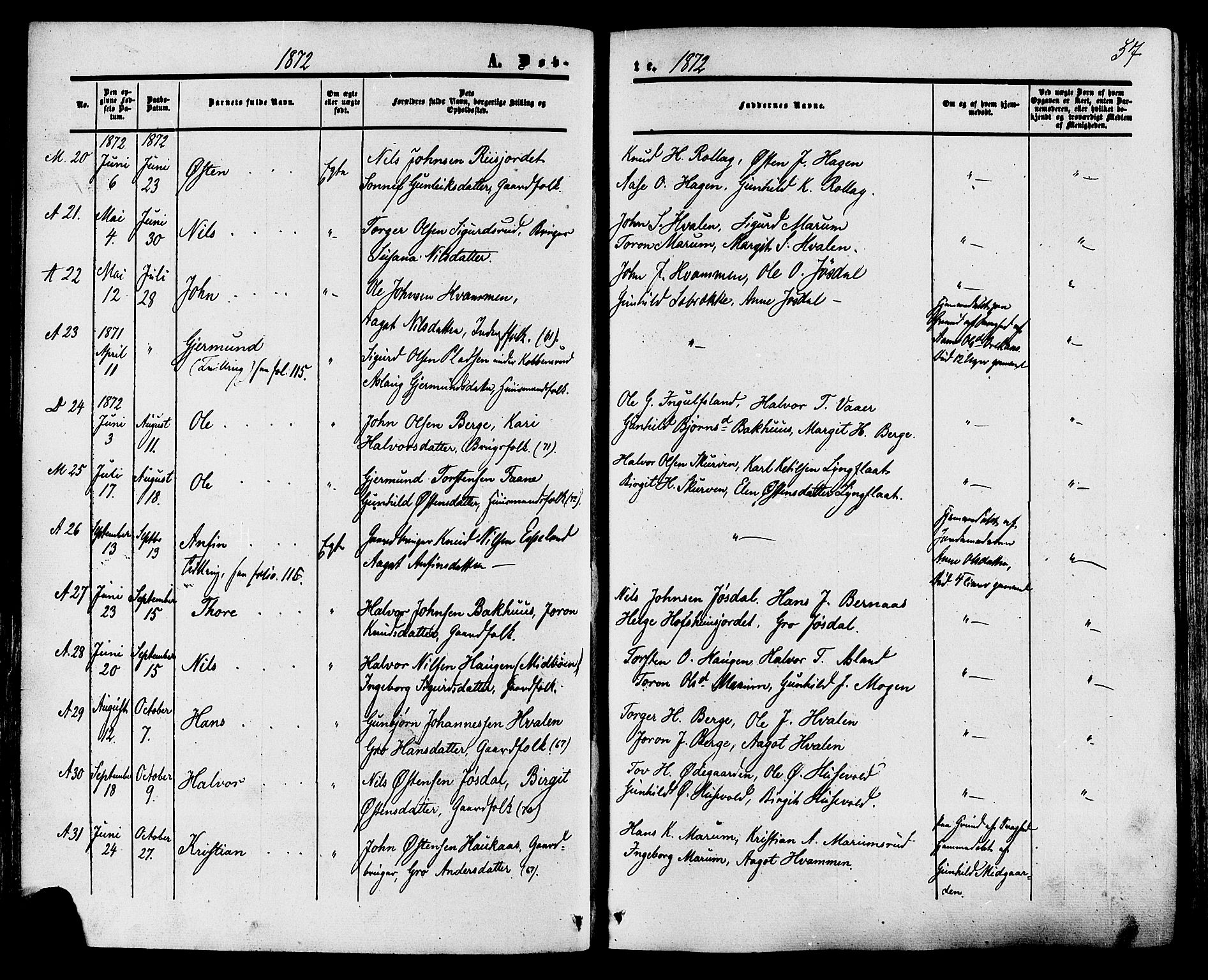 Tinn kirkebøker, AV/SAKO-A-308/F/Fa/L0006: Parish register (official) no. I 6, 1857-1878, p. 57