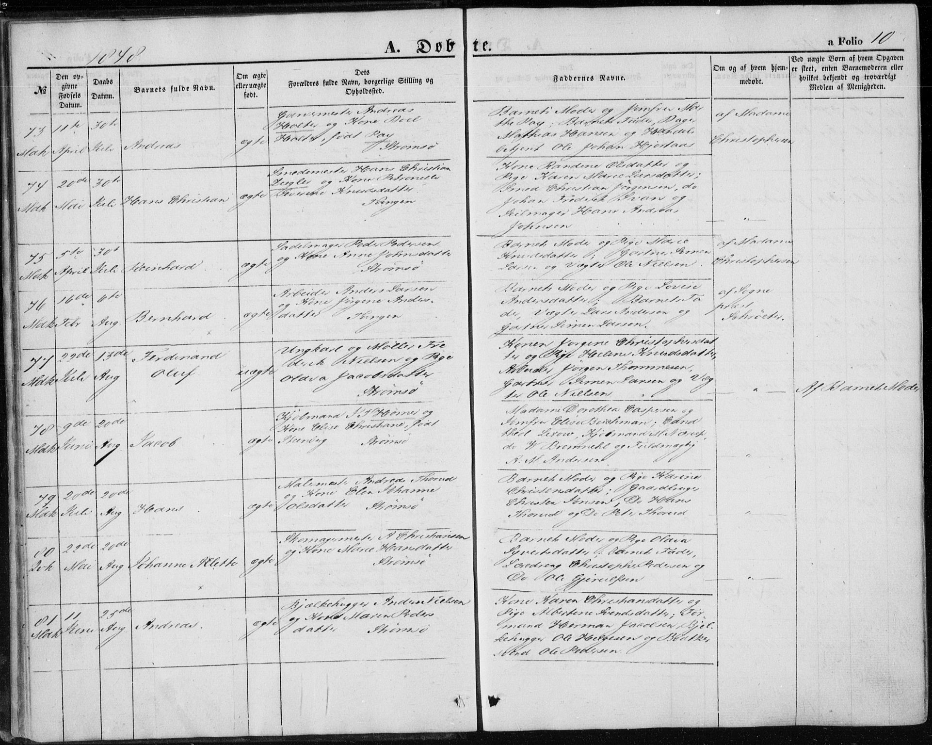 Strømsø kirkebøker, SAKO/A-246/F/Fa/L0014: Parish register (official) no. I 14, 1848-1858, p. 10