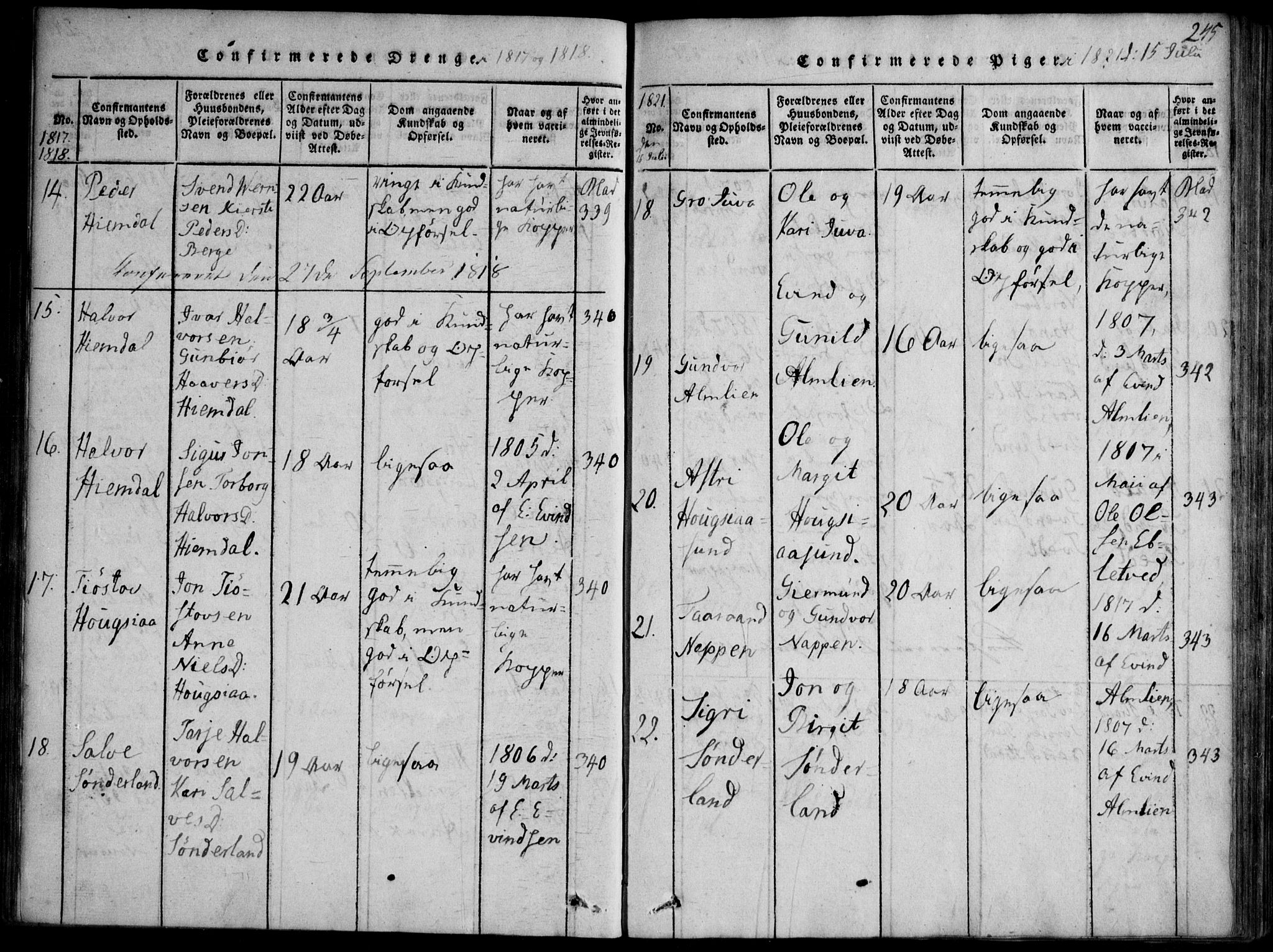 Nissedal kirkebøker, SAKO/A-288/F/Fb/L0001: Parish register (official) no. II 1, 1814-1845, p. 245
