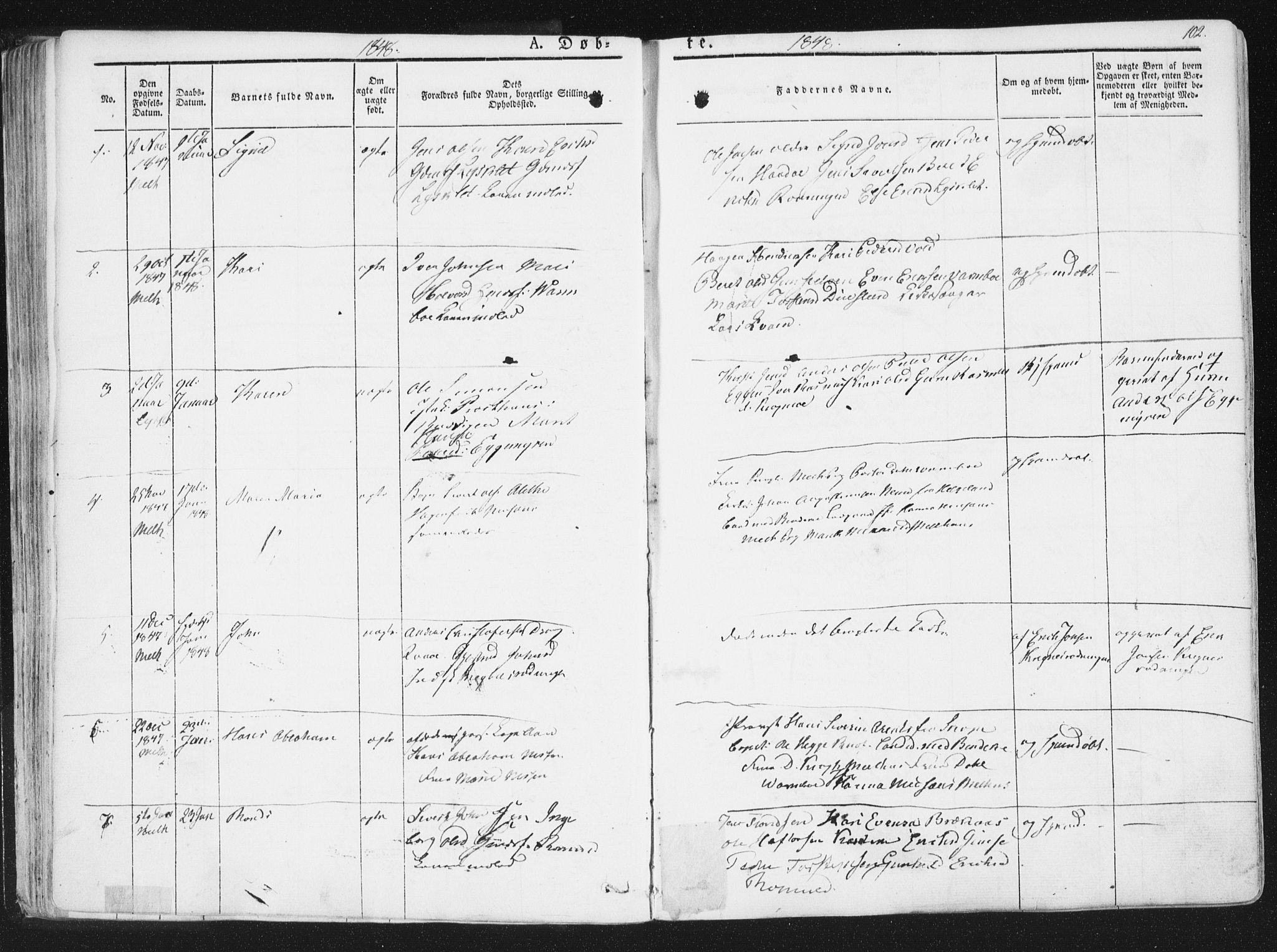 Ministerialprotokoller, klokkerbøker og fødselsregistre - Sør-Trøndelag, AV/SAT-A-1456/691/L1074: Parish register (official) no. 691A06, 1842-1852, p. 102